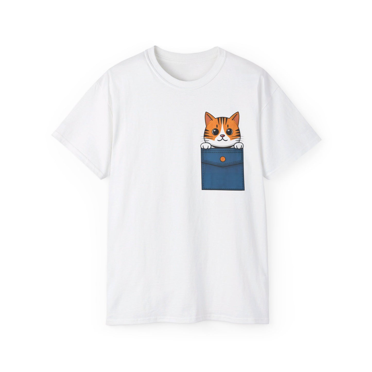 Cute Cartoon Cat in Pocket Unisex Organic T-Shirt