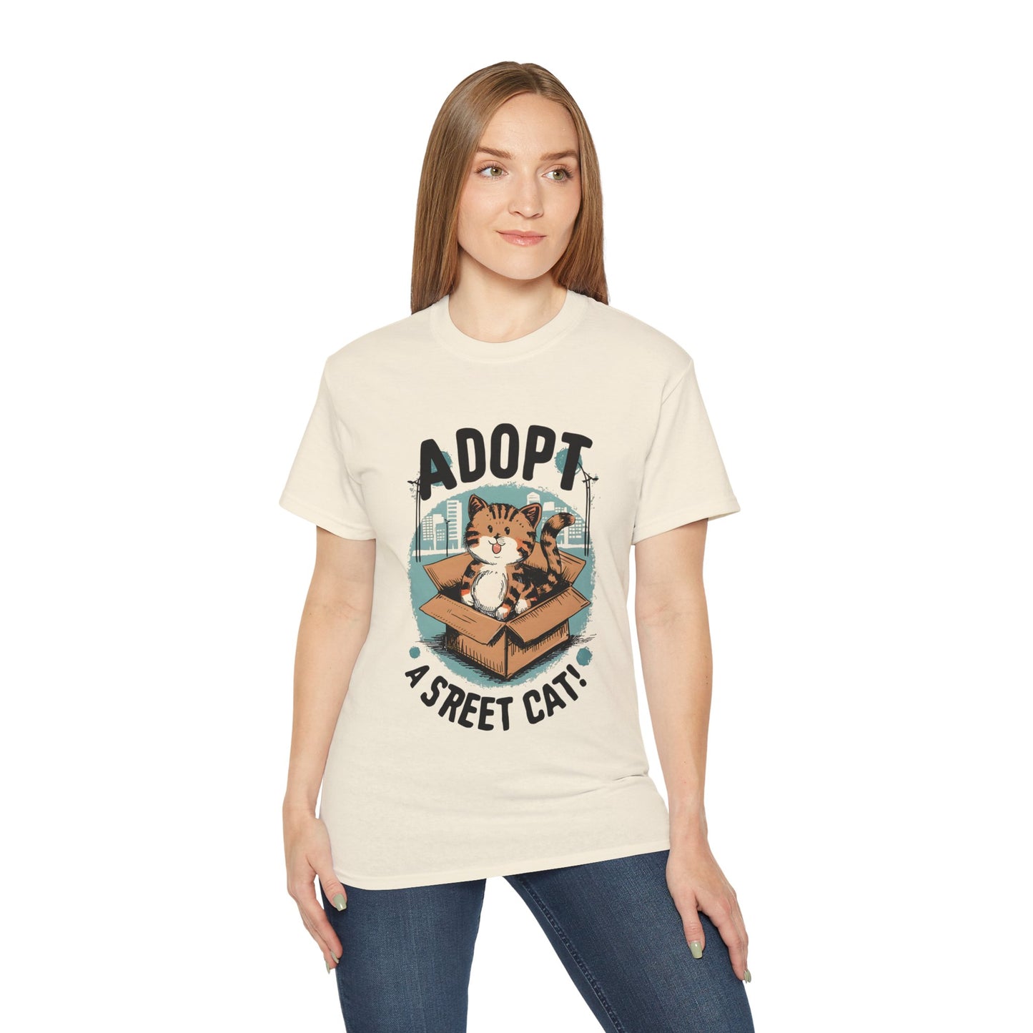 Cute Cat Cartoon Adopt a Street Cat Unisex Organic T-Shirt