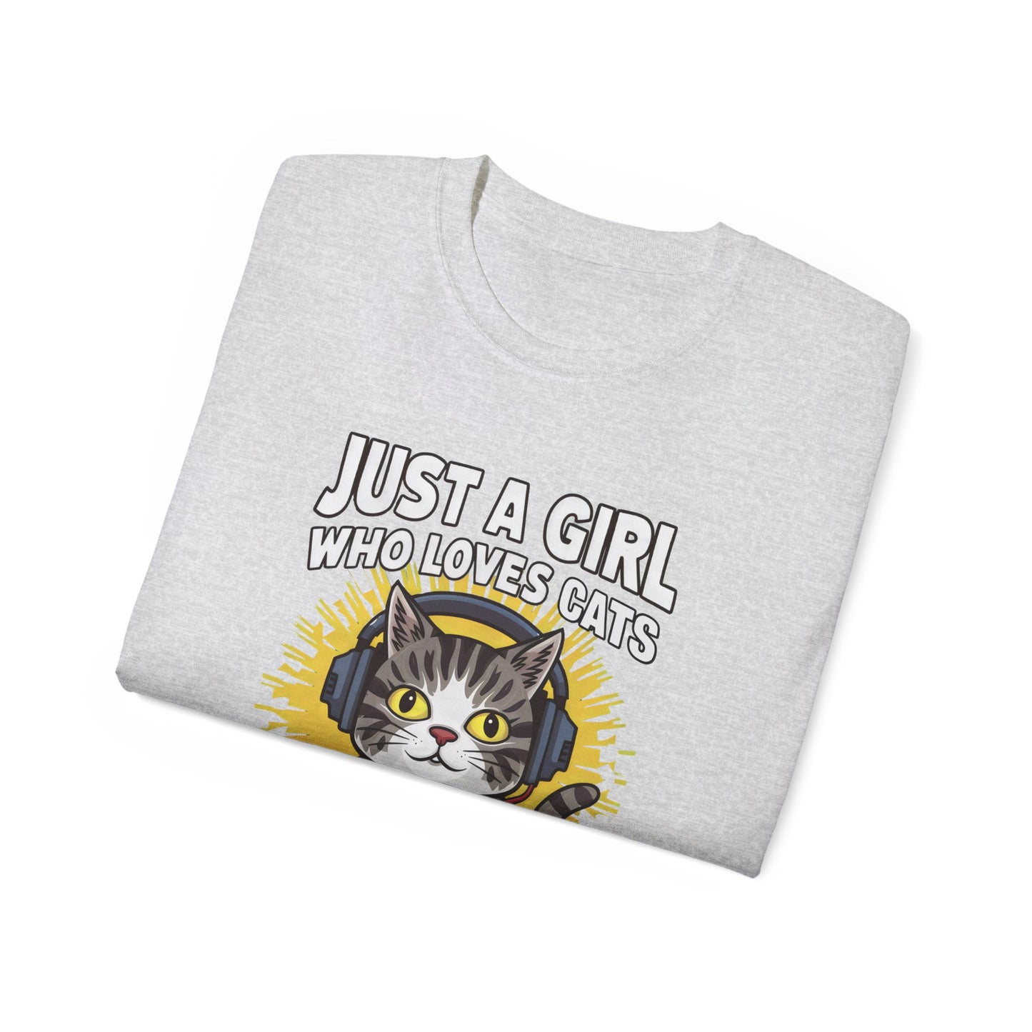 Cute Cartoon Just a Girl Who Loves Cats and Gaming Organic T-Shirt