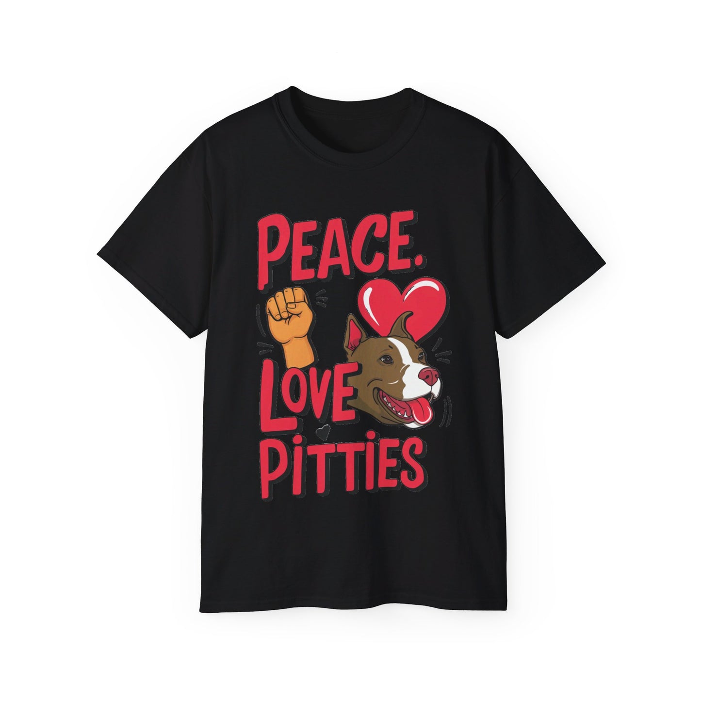 Cute Dog Cartoon Peace Love Pitties Unisex Organic T-Shirt