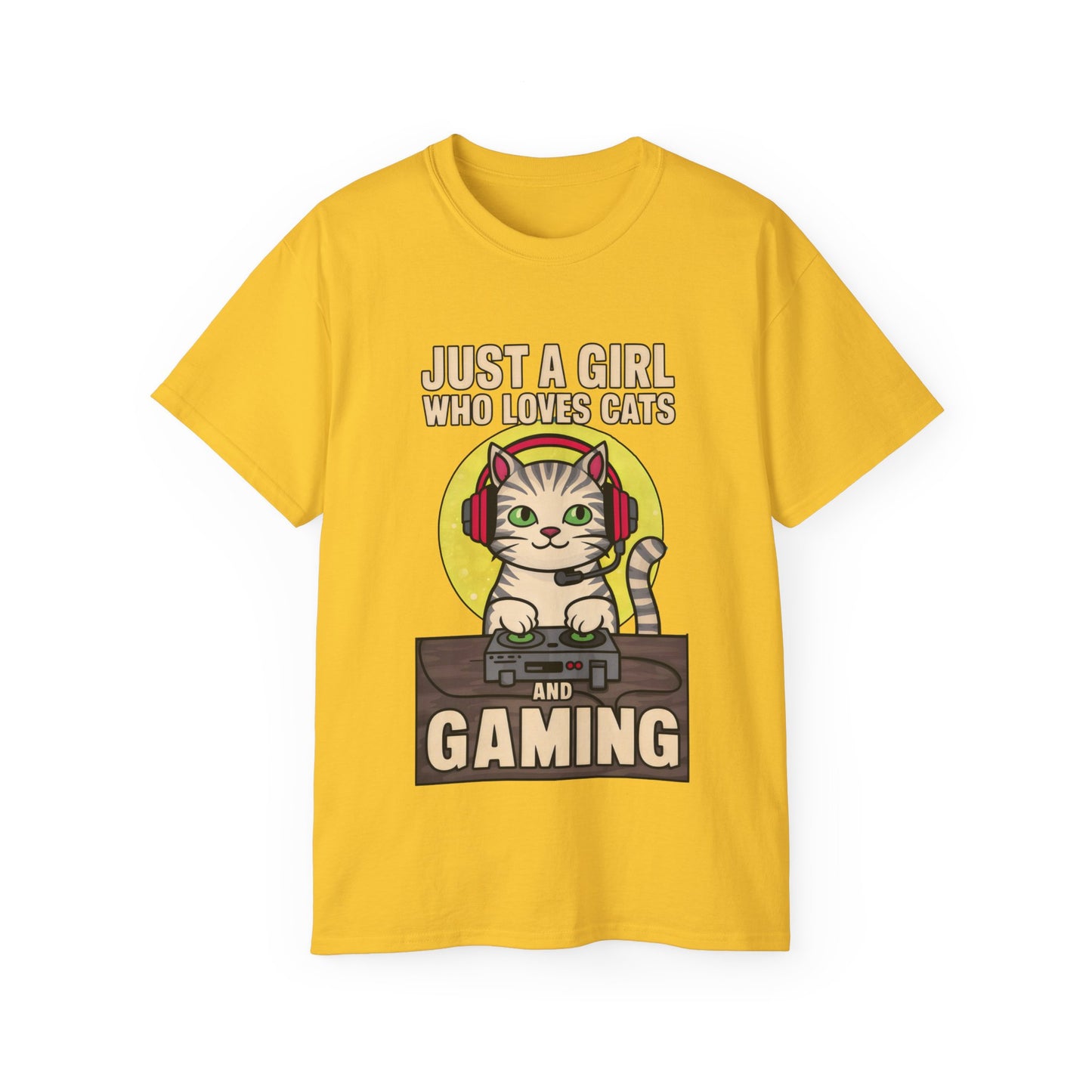 Cute Cartoon Just a Girl Who Loves Cats and Gaming Meme Organic T-Shirt