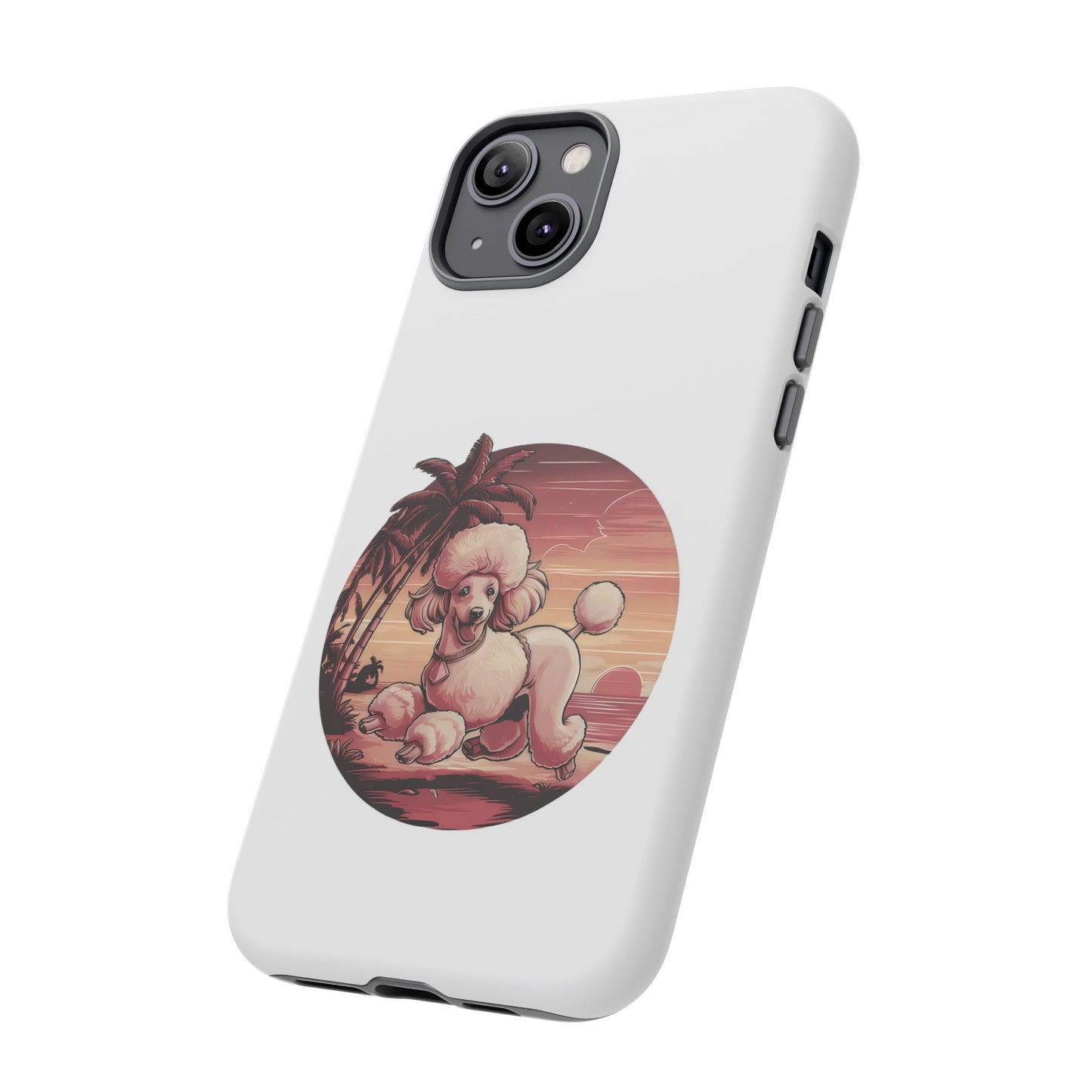 Cute Cartoon Poodle 80s Vintage Sunset Retro iPhone Tough Cases