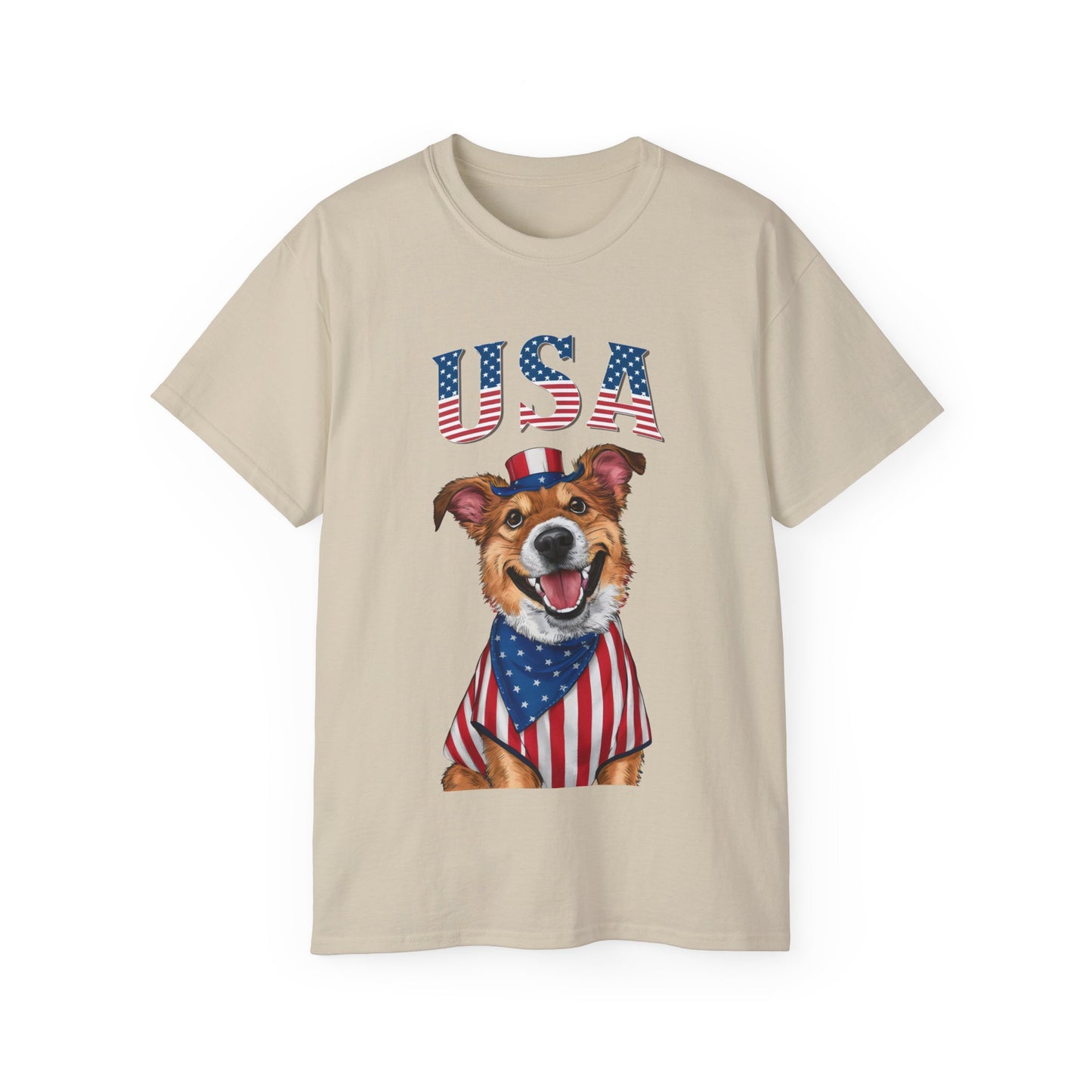 Cute Dog Cartoon US Independence Day Unisex Organic T-Shirt