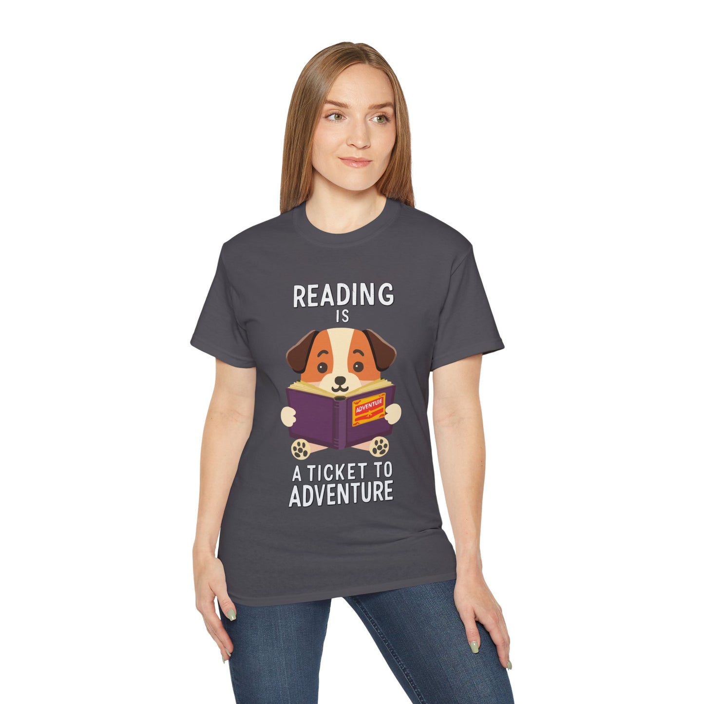 Cute Cartoon Reading is a Ticket to Adventure Unisex Organic T-Shirt