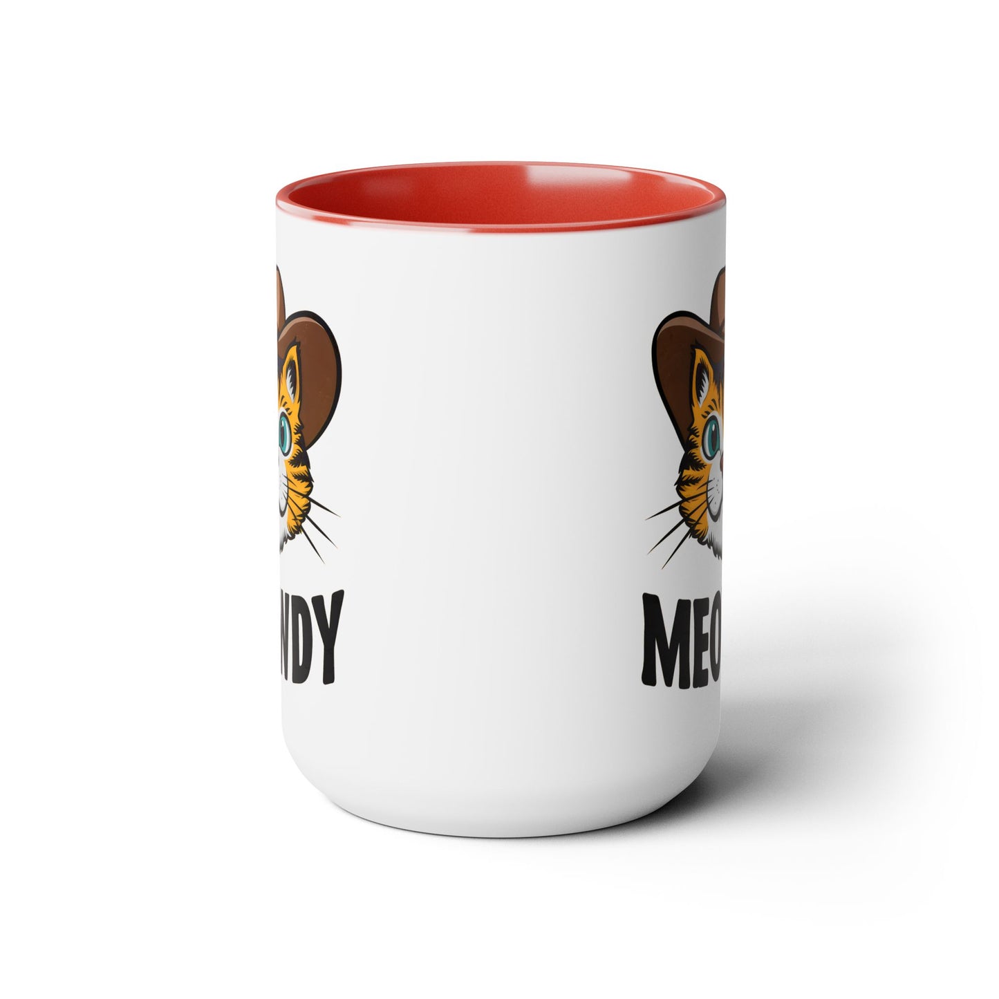 Cute Funny Cat Cartoon Meowdy Meme Two-Tone Coffee Mugs, 15oz