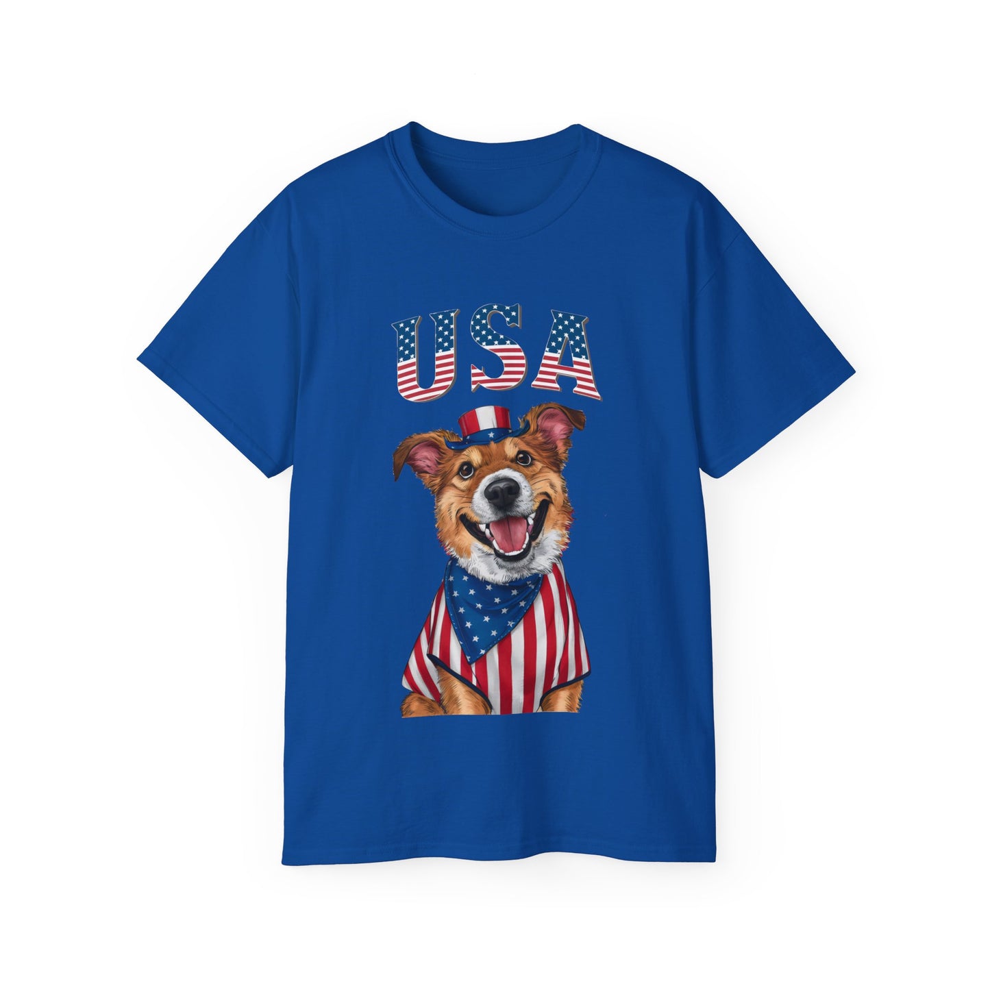 Cute Dog Cartoon US Independence Day Unisex Organic T-Shirt