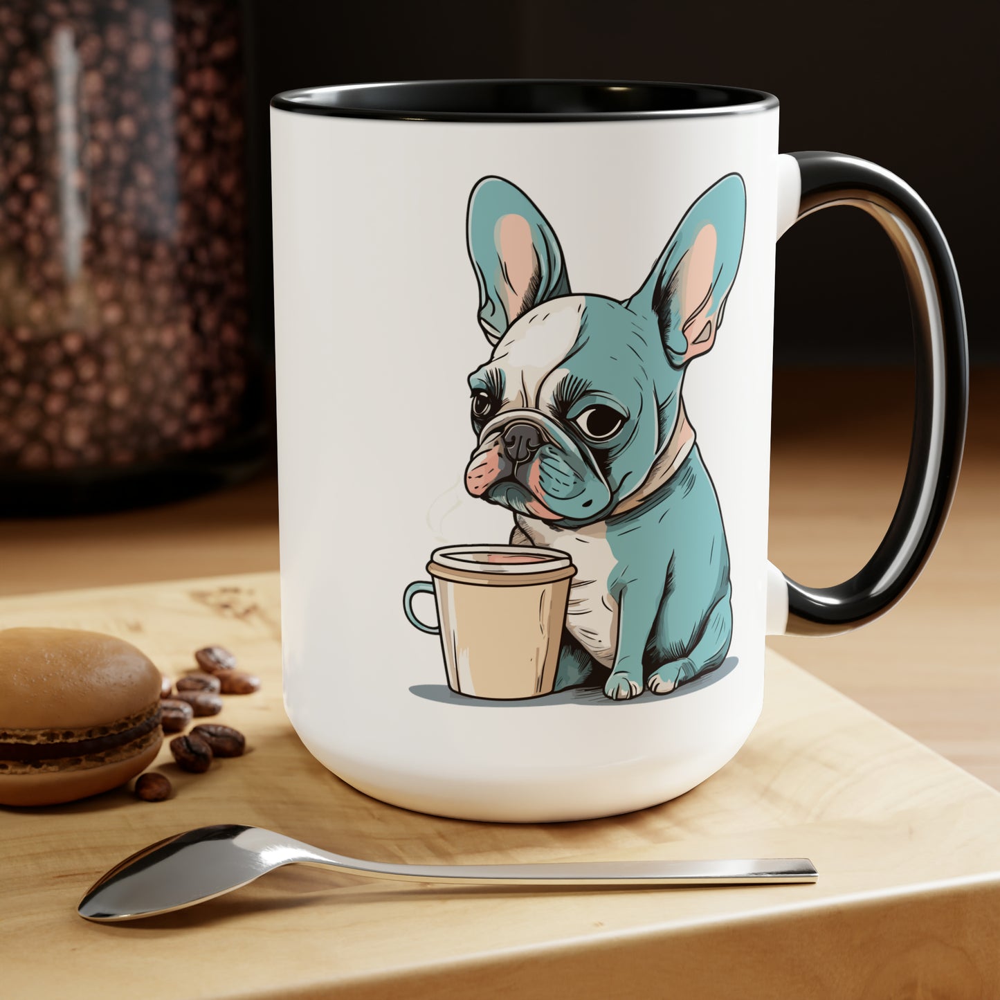 Cute Dog Drinking Coffee Meme Two-Tone Coffee Mugs, 15oz