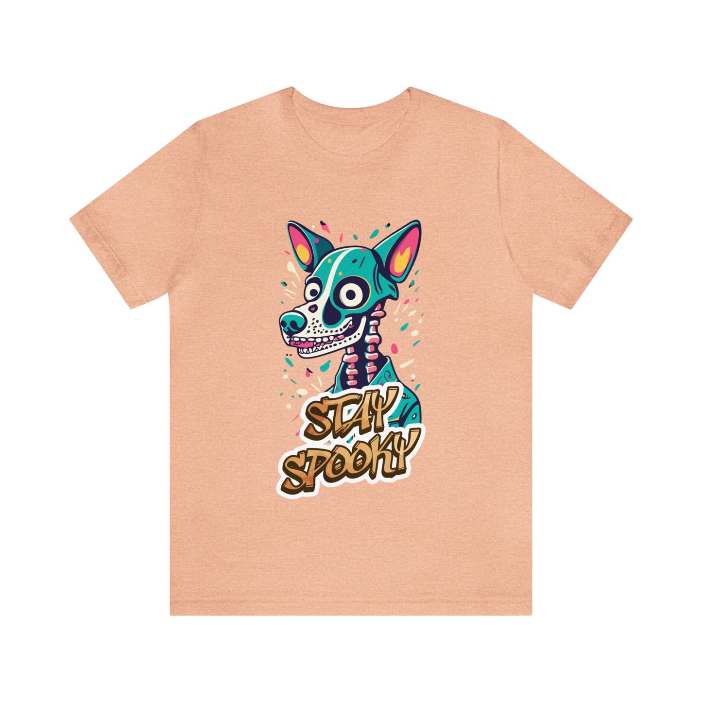 Cute Funny Stay Spooky Skeleton Dog Unisex Short Sleeve Tee