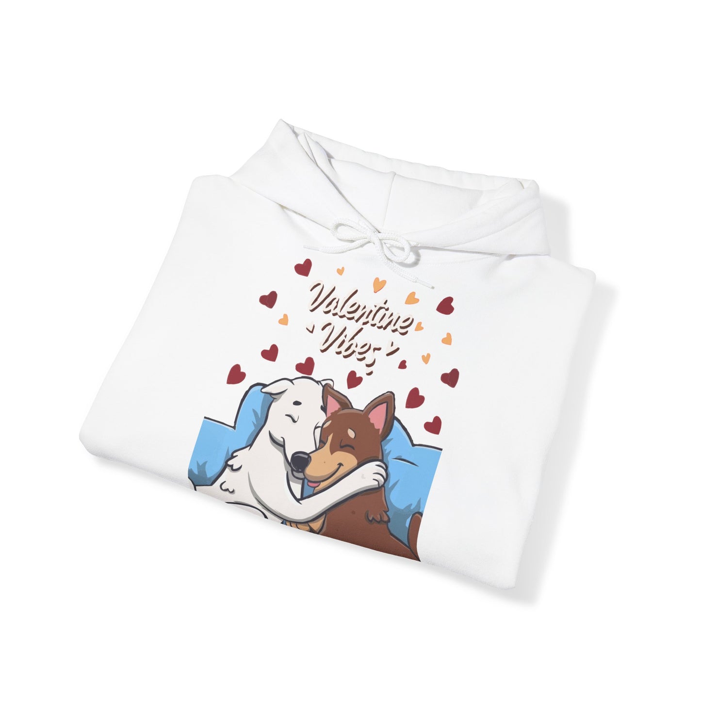 Cute Dog Cartoon Valentine Vibes Unisex Hooded Sweatshirt