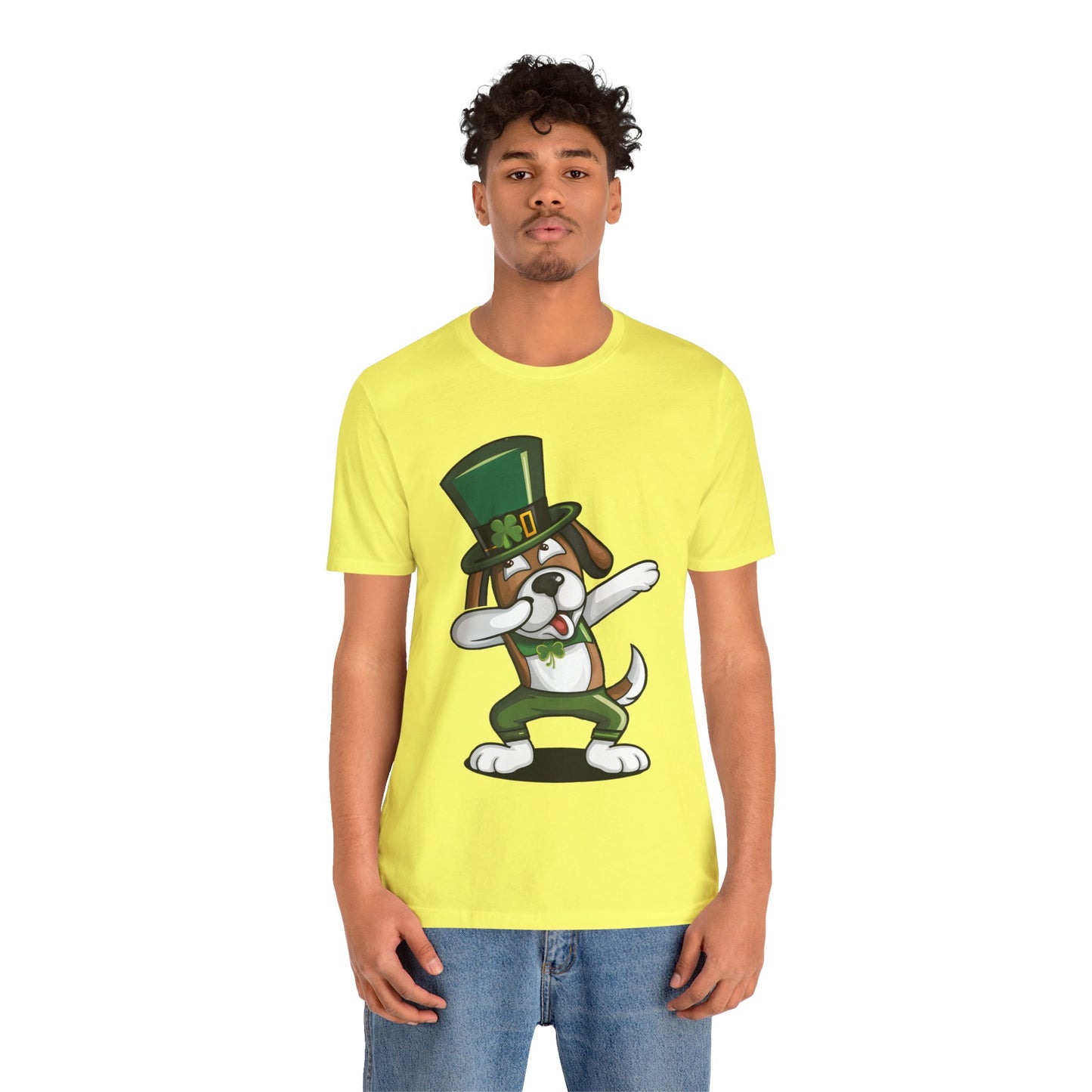 Cute Cartoon St Patrick's Day Dog Dabbing Unisex Jersey Short Sleeve Tee