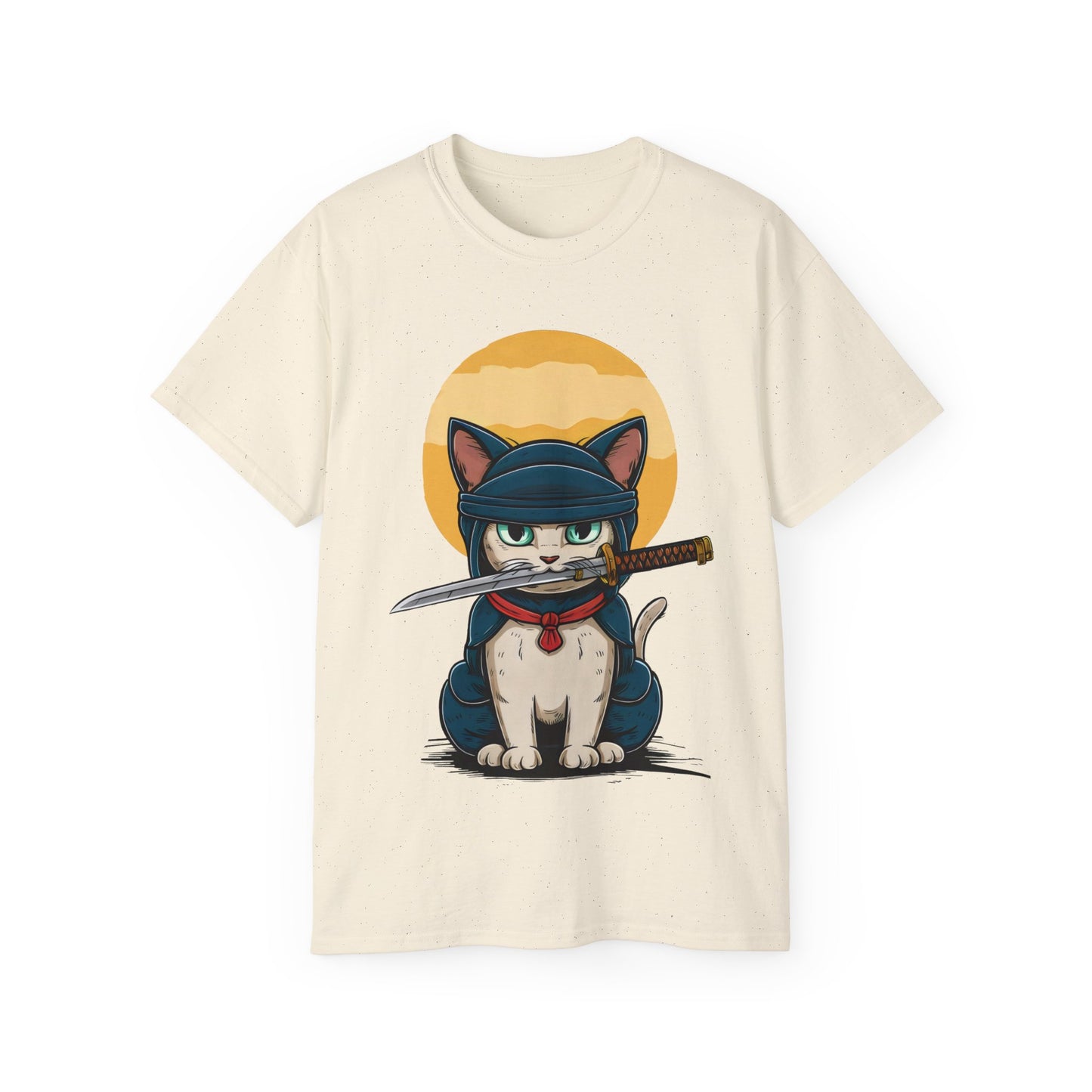 Cute Cartoon Samurai Ninja Cat Organic T-Shirt