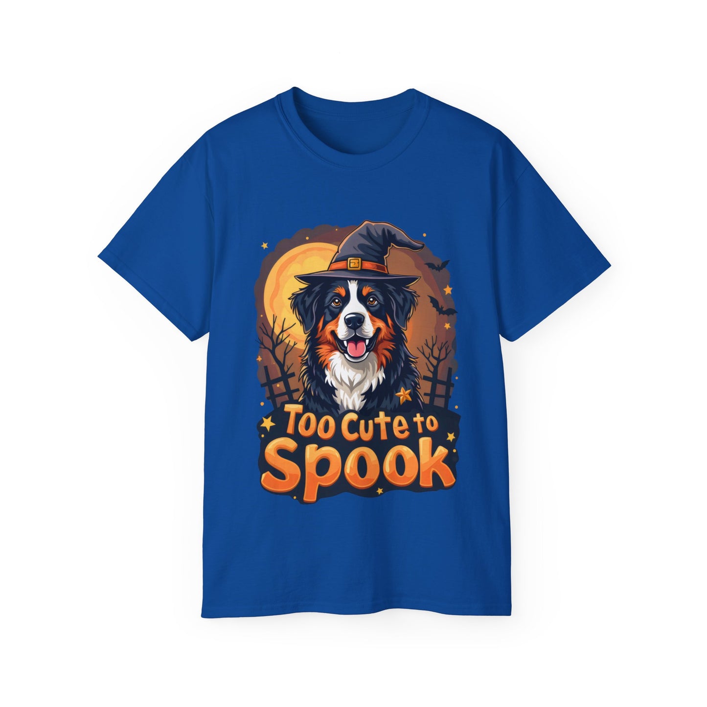 Dog Cartoon Too Cute to Spook Halloween Unisex Organic T-Shirt