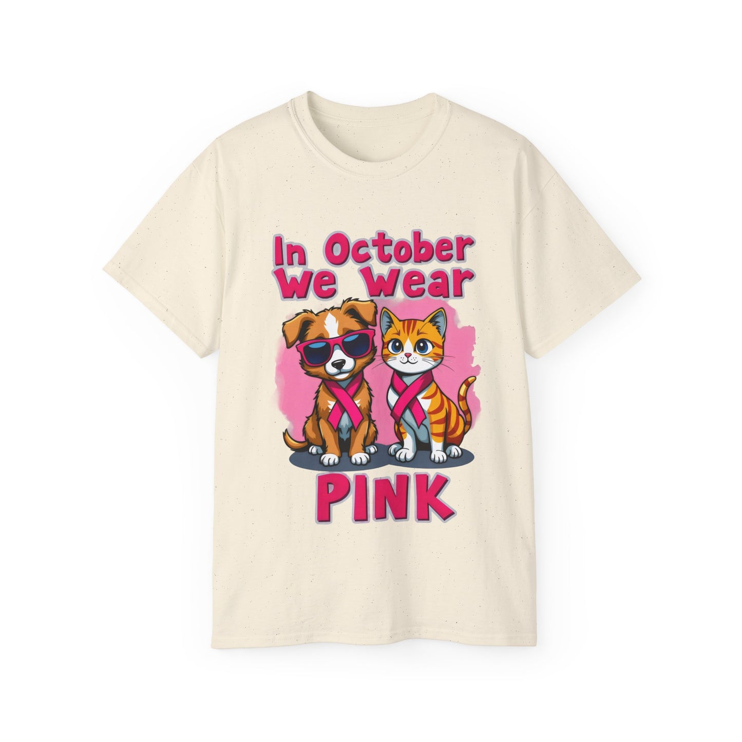 Cute Pet Cartoon In October We Wear Pink Unisex Organic T-Shirt