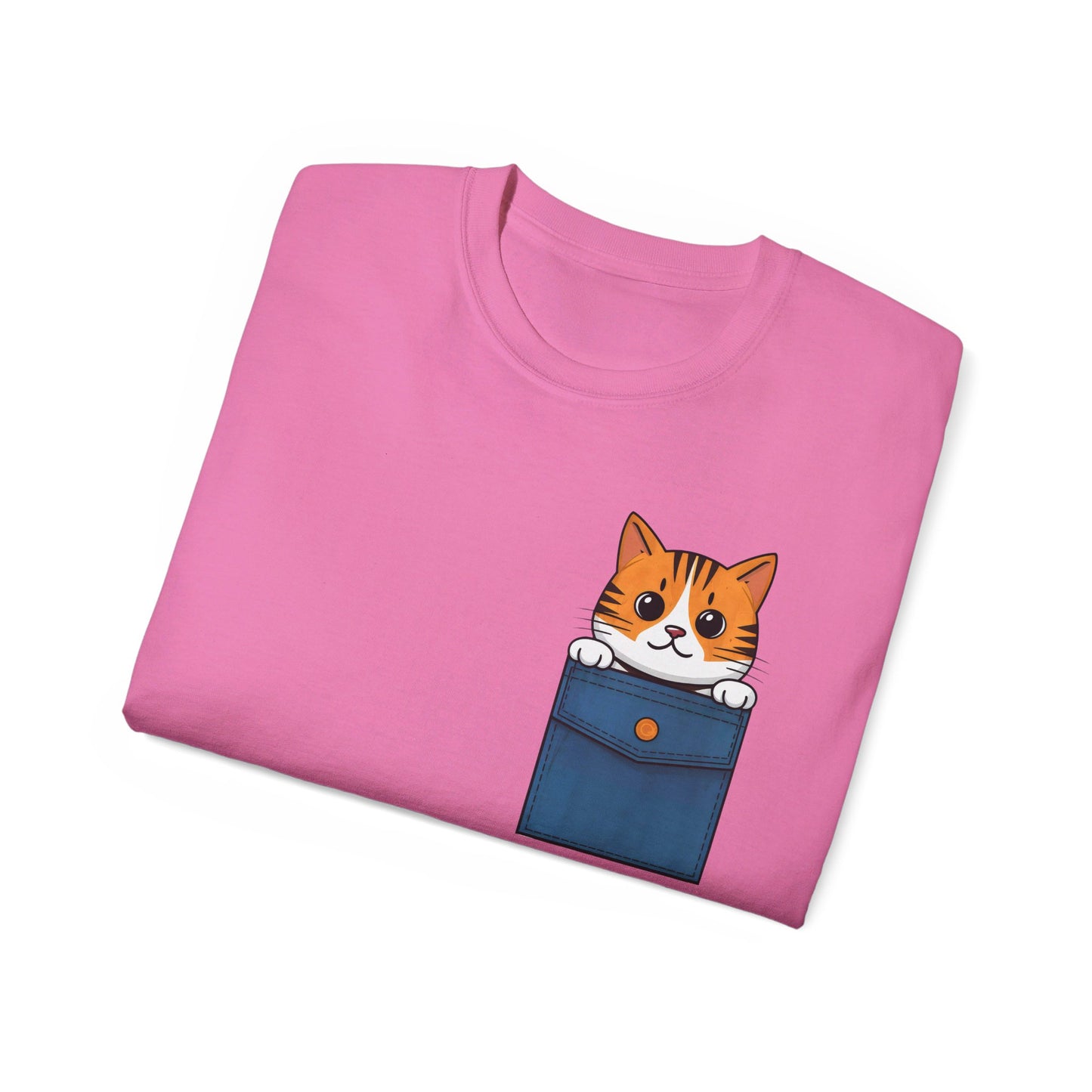 Cute Cartoon Cat in Pocket Unisex Organic T-Shirt