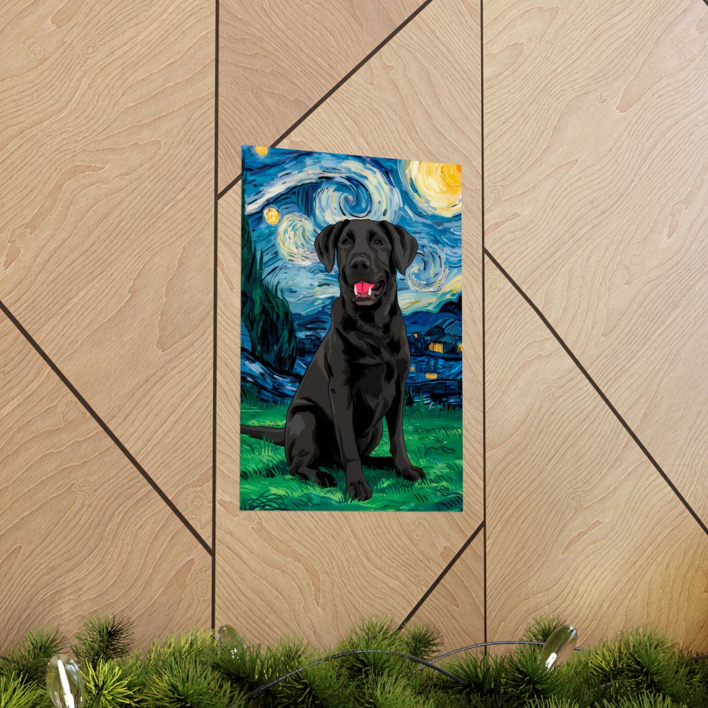 Cute Labrador Van Gogh Starry Night Matte Vertical Posters