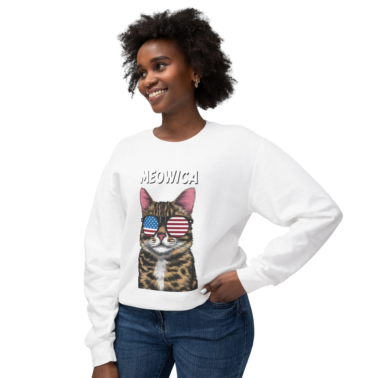 Cat Meme Crewneck Sweatshirt - Cute Meowica Design