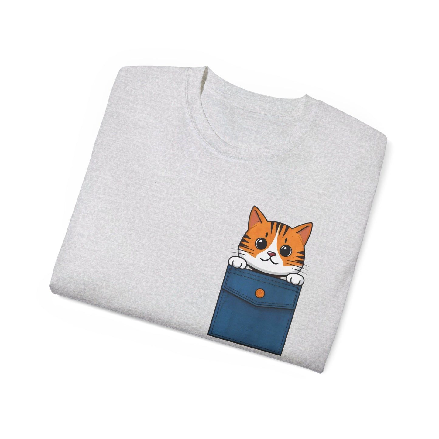 Cute Cartoon Cat in Pocket Unisex Organic T-Shirt