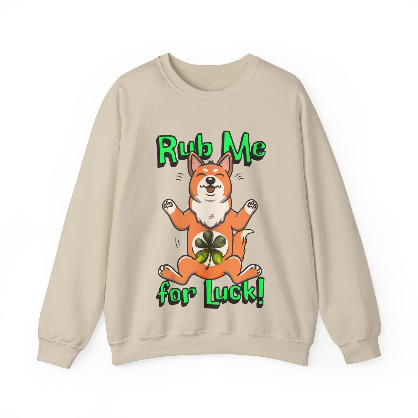 Cute Dog Cartoon St Patrick's Day Rub Me for Luck Crewneck Sweatshirt