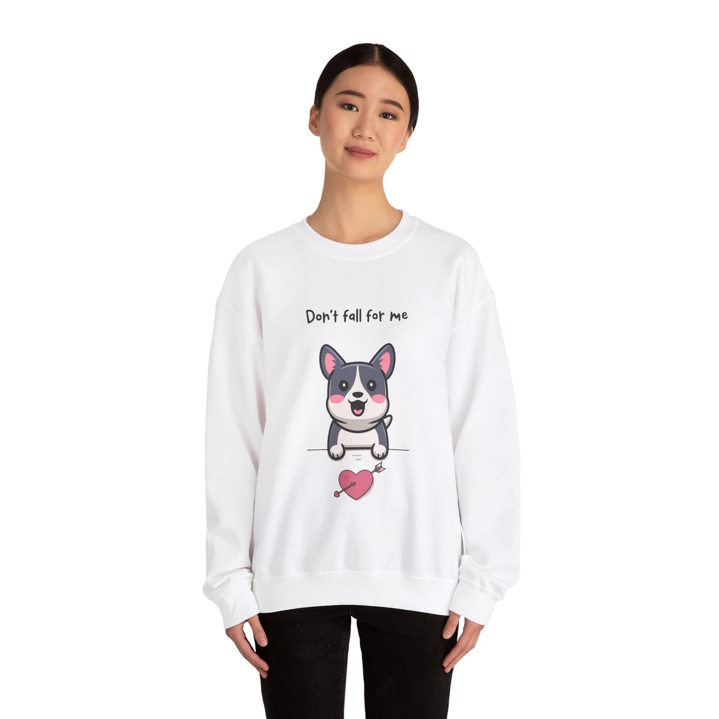 Cute Dog Cartoon Don't Fall for Me Valentine's Day Meme Crewneck Sweatshirt