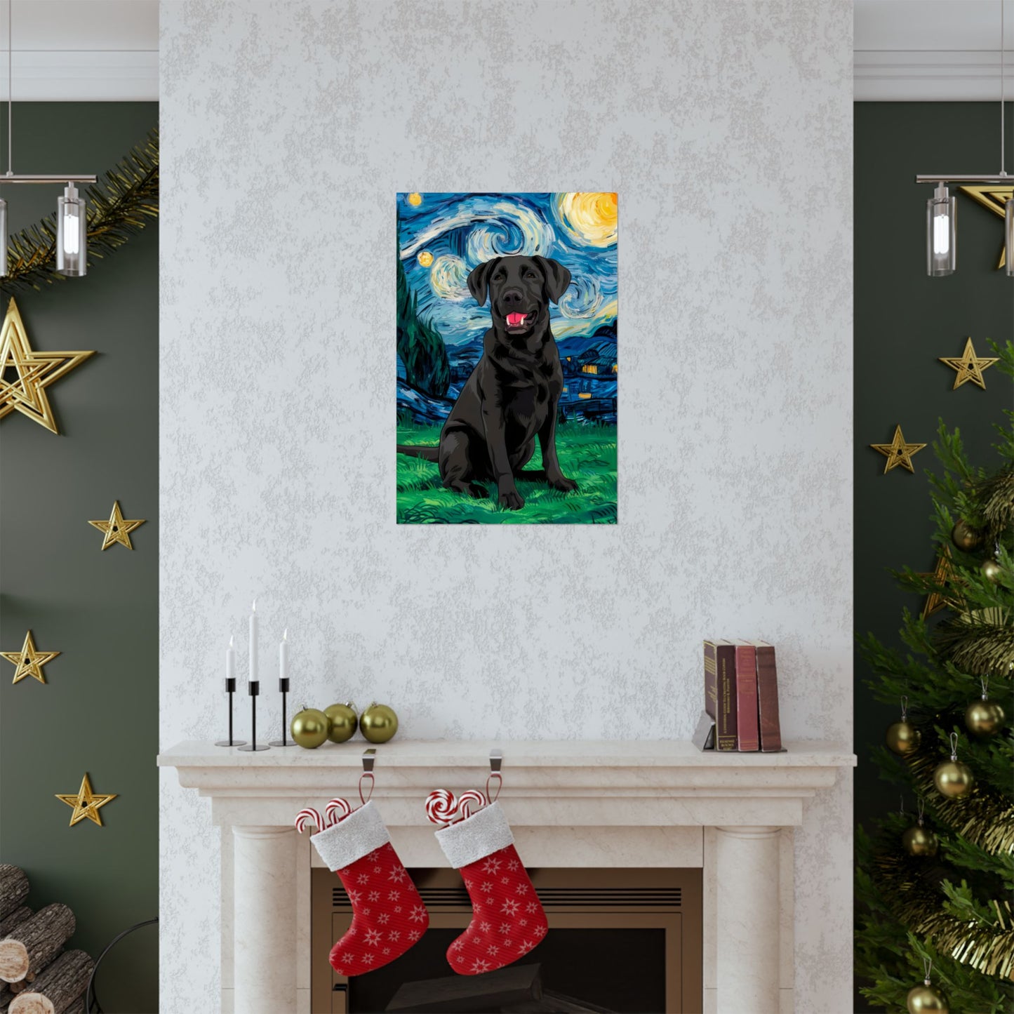 Cute Labrador Van Gogh Starry Night Matte Vertical Posters