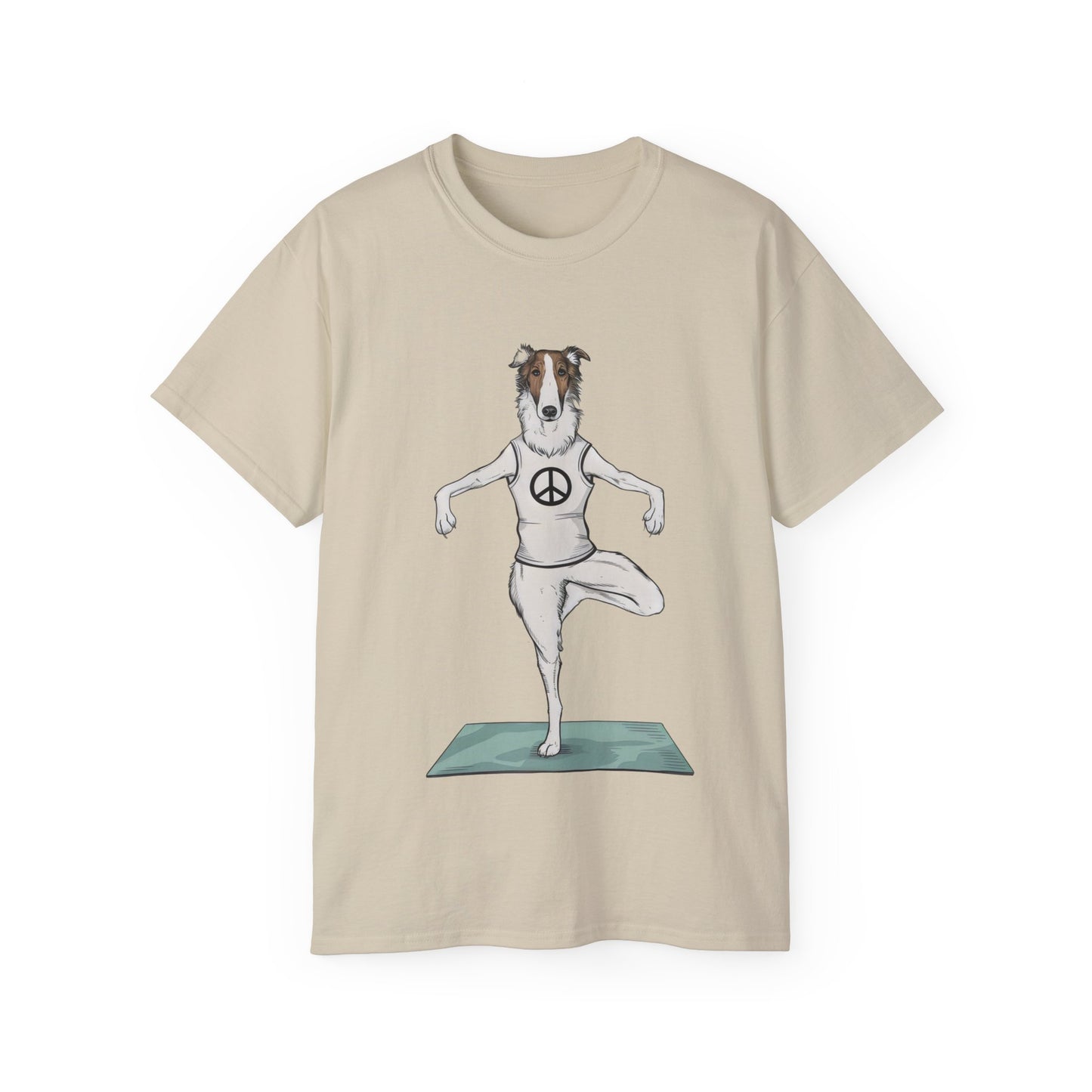 Cute Funny Cartoon Borzo Practising Yoga Organic T-Shirt