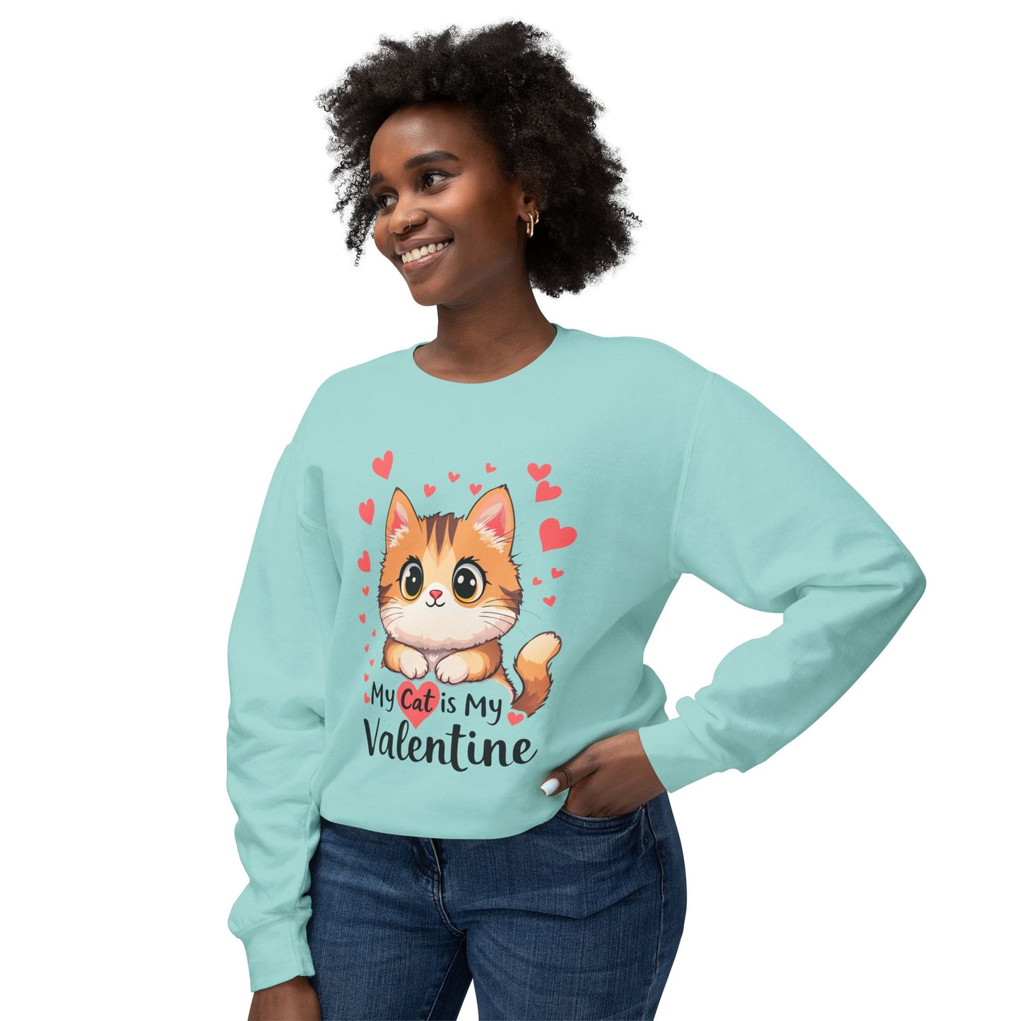 Cartoon Cat Valentine Crewneck Sweatshirt