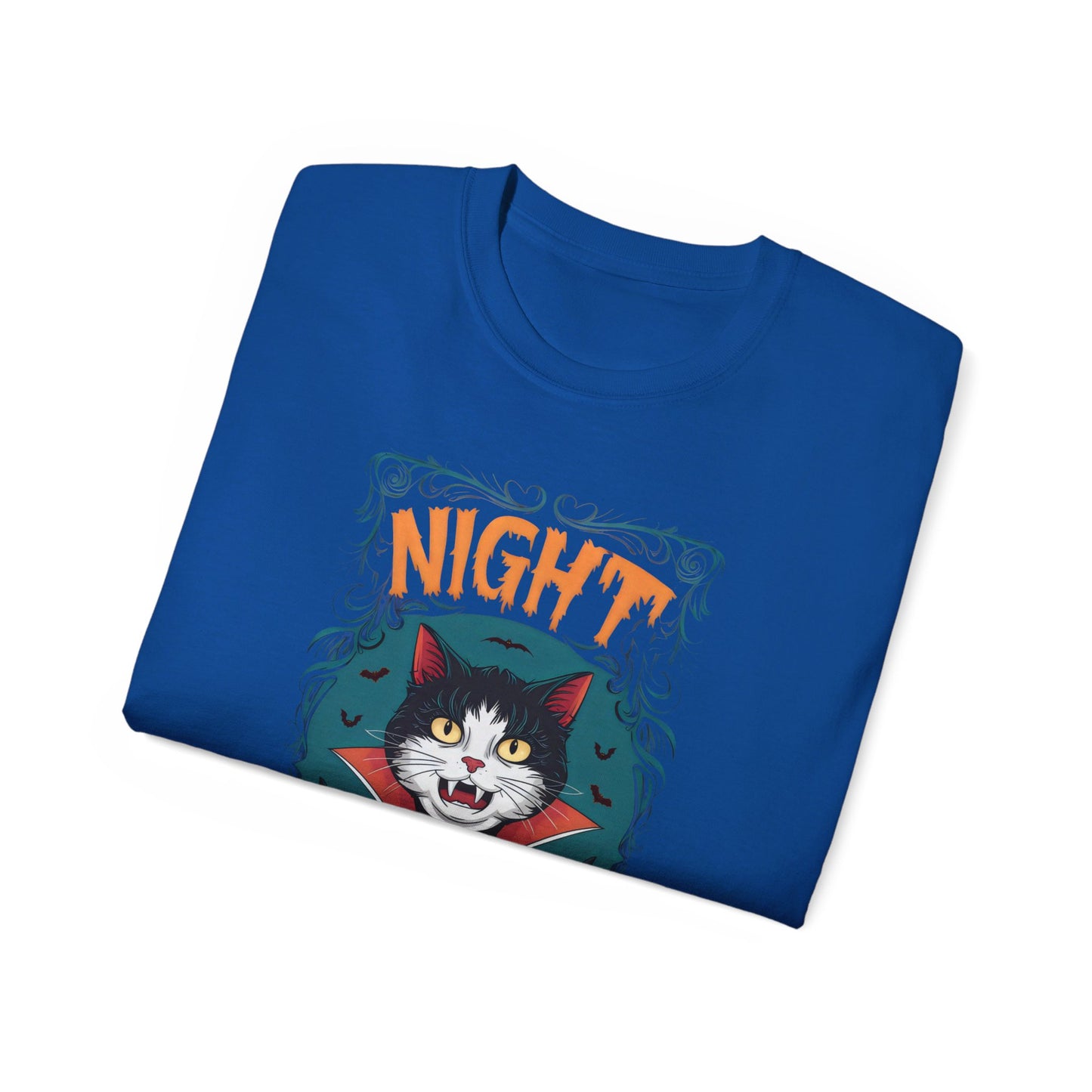 Cute Cat Cartoon Night of the Vampurr Unisex Organic T-Shirt