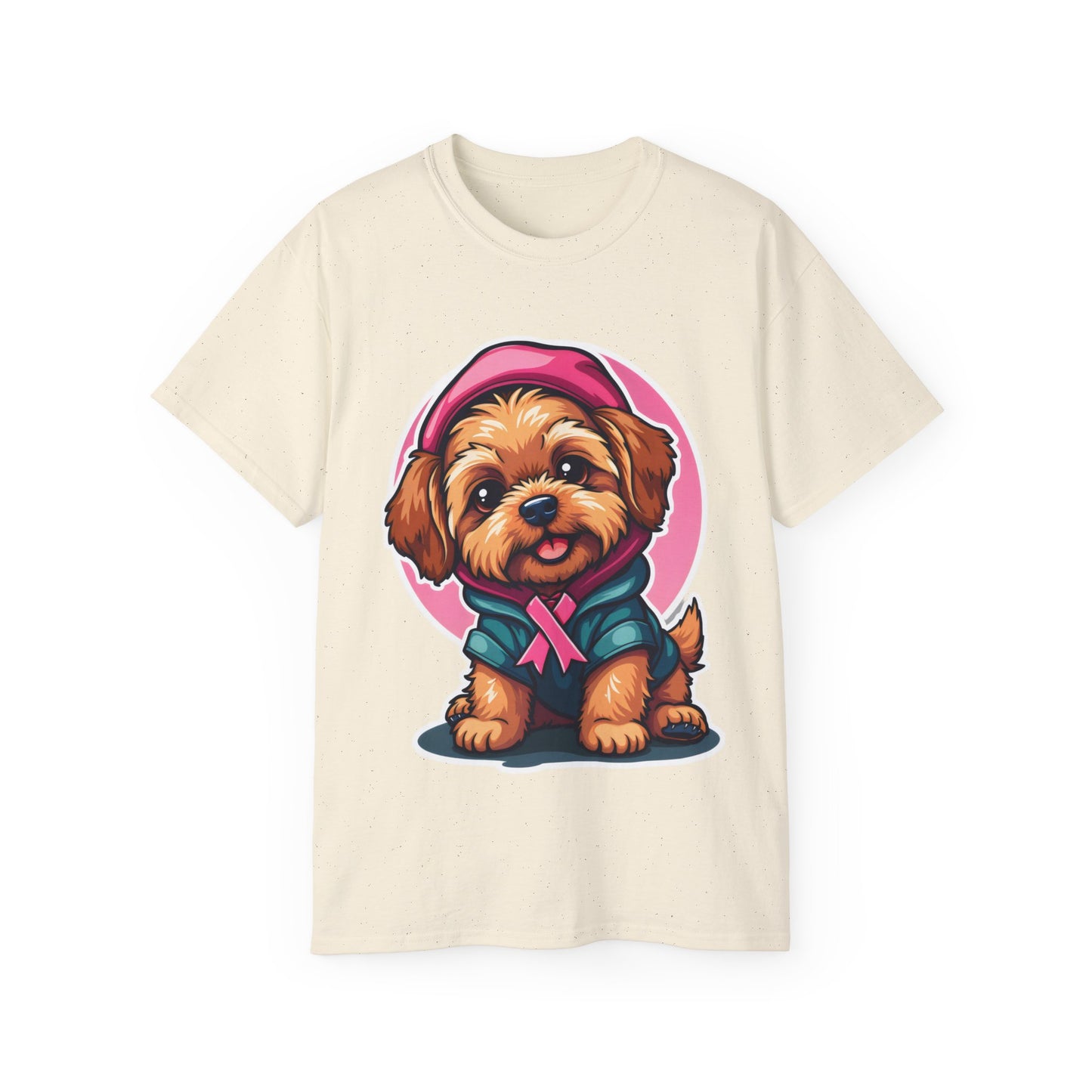 Poodle Dog Cartoon Pink Ribbon Breast Cancer Awareness Unisex Organic T-Shirt