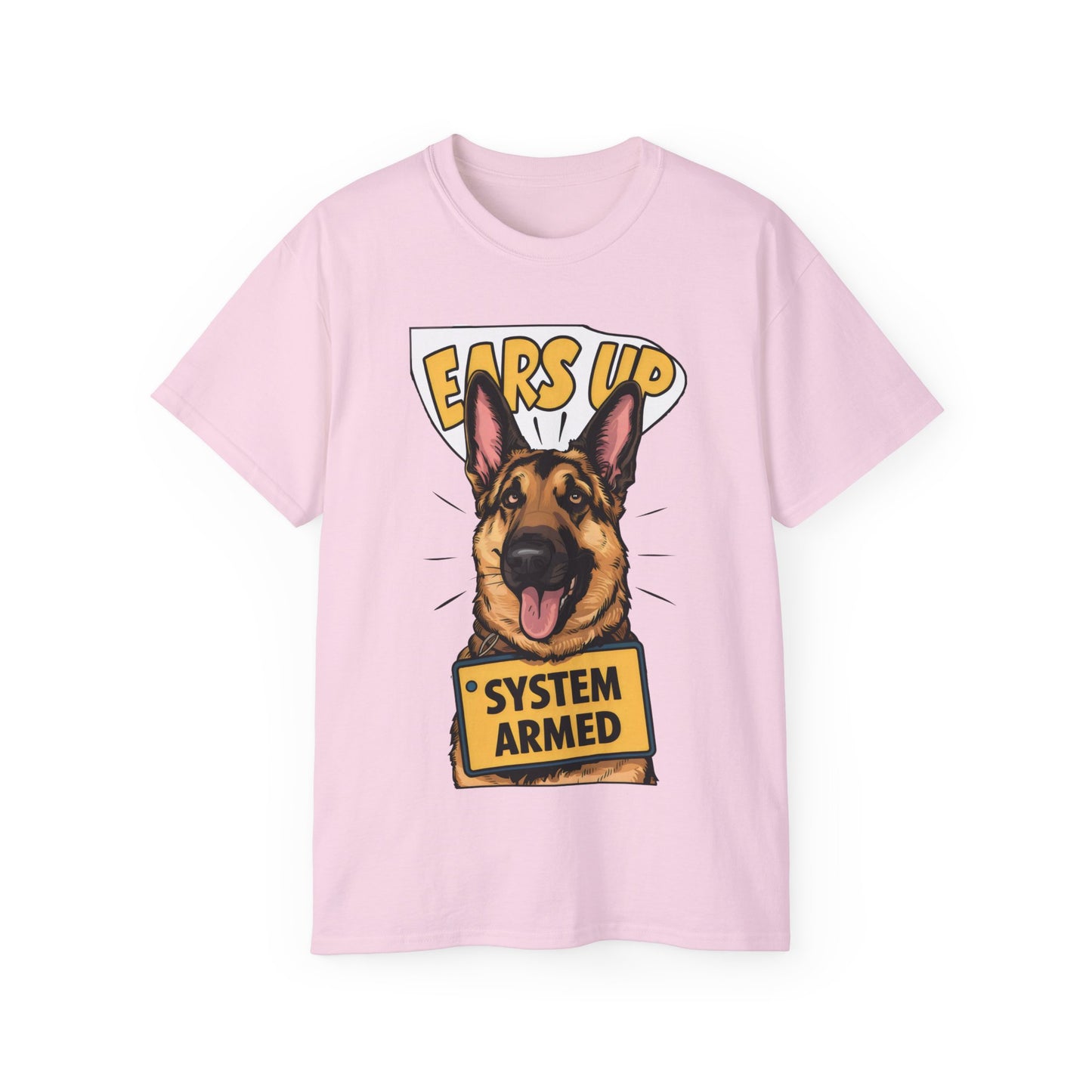 Cute Dog Cartoon Ears Up System Armed Meme Unisex Organic T-Shirt