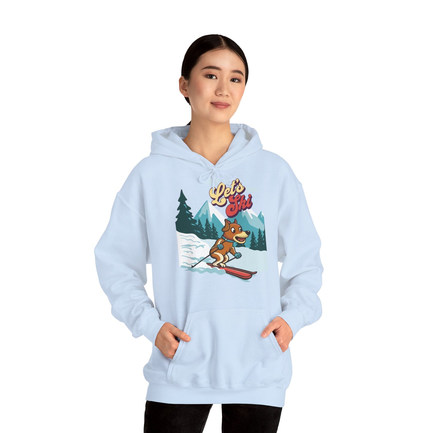 Cute Funny Dog Cartoon Let's Ski Unisex Hooded Sweatshirt