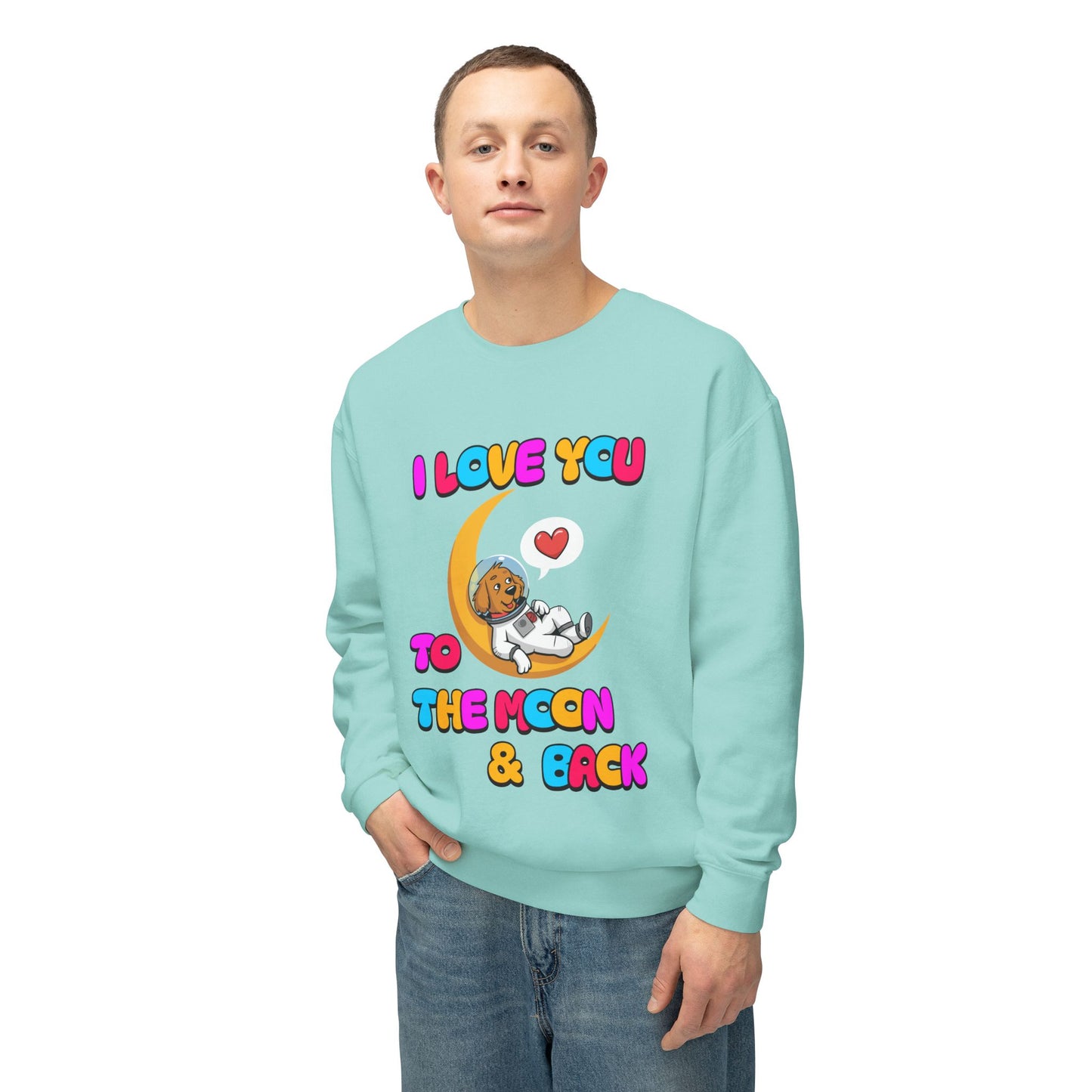 Dog Cartoon I Love You to the Moon and Back Valentine's Day Sweatshirt