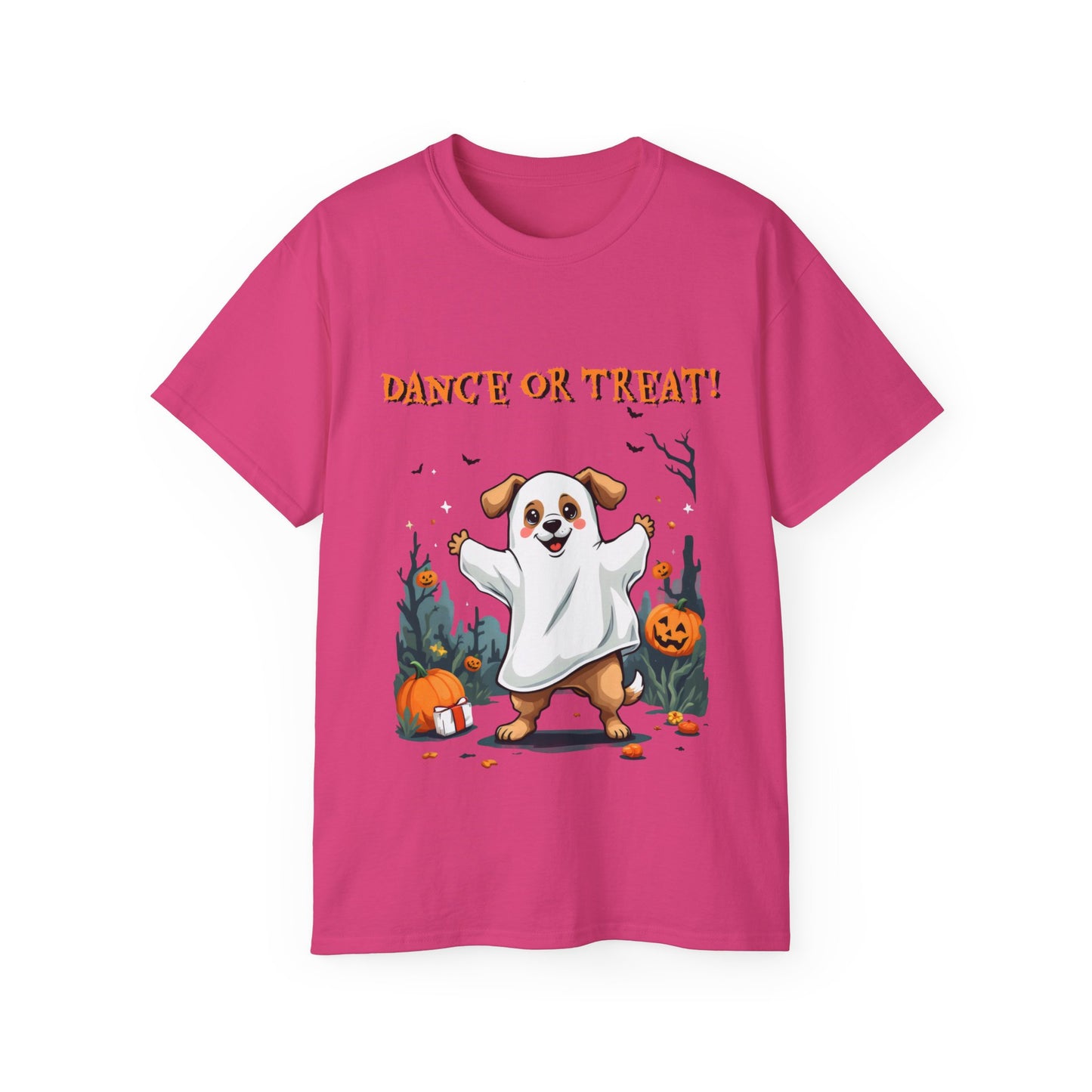 Cute Funny Dog Cartoon Dance or Treat Halloween Meme Organic T-Shirt