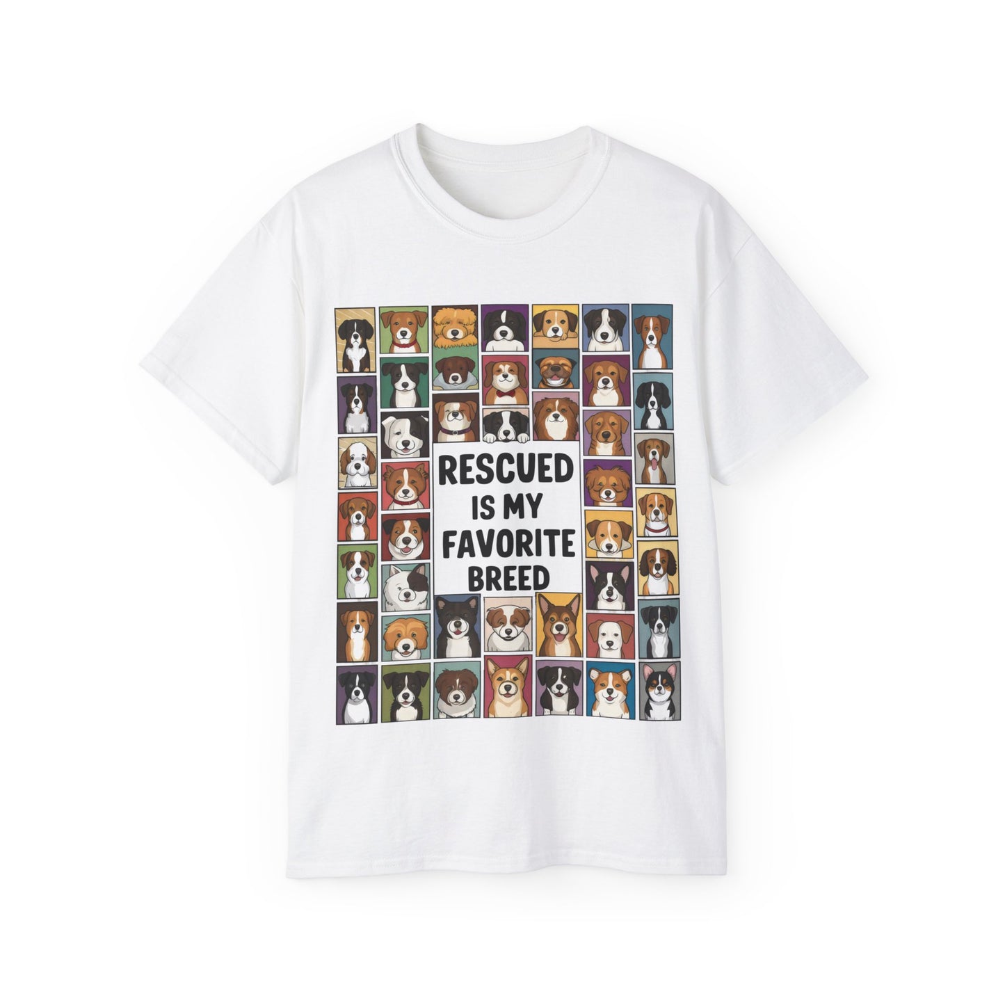 Cute Dog Cartoon Rescued is My Favorite Breed Unisex Organic T-Shirt