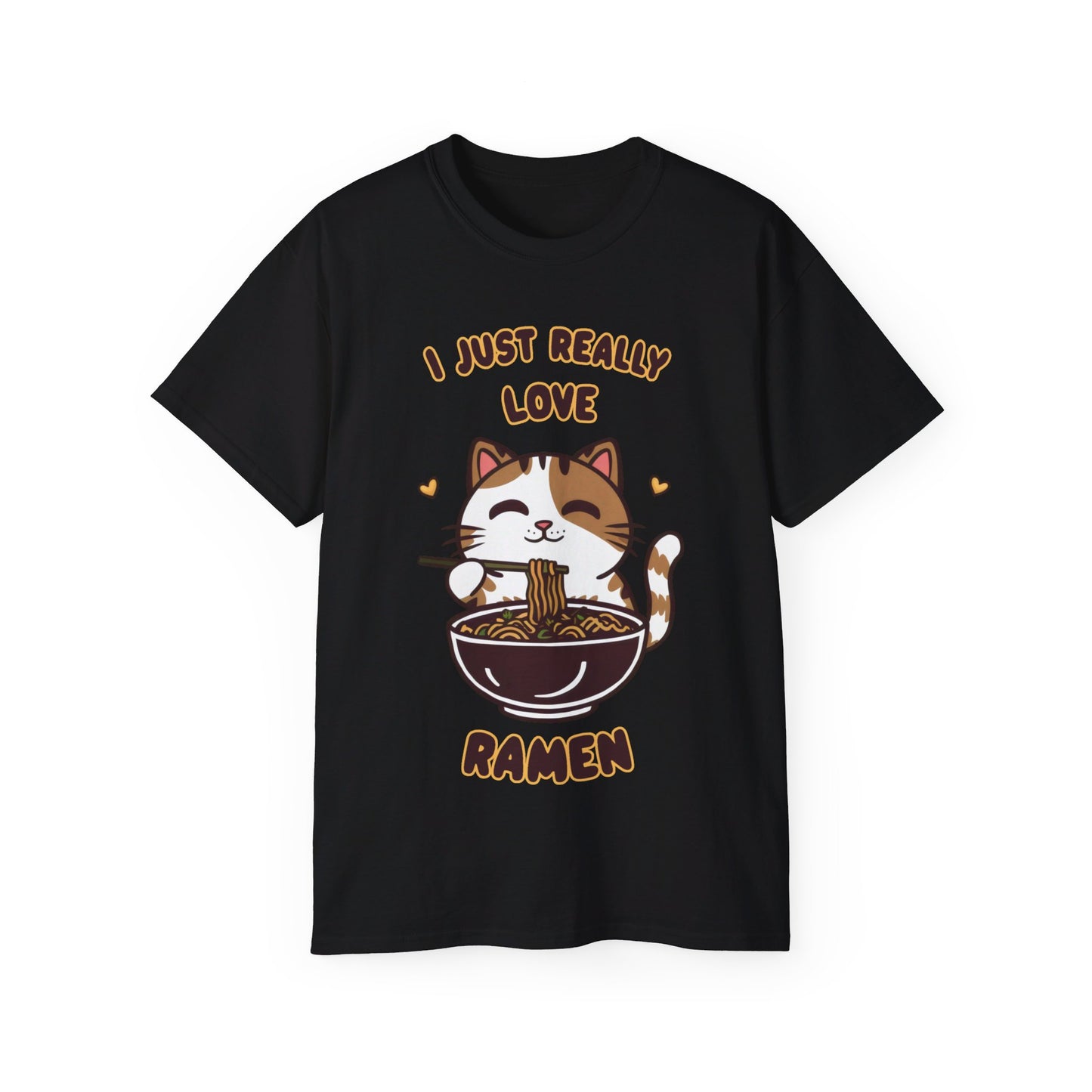 Cute Cat Cartoon I Just Really Love Ramen Unisex Organic T-Shirt