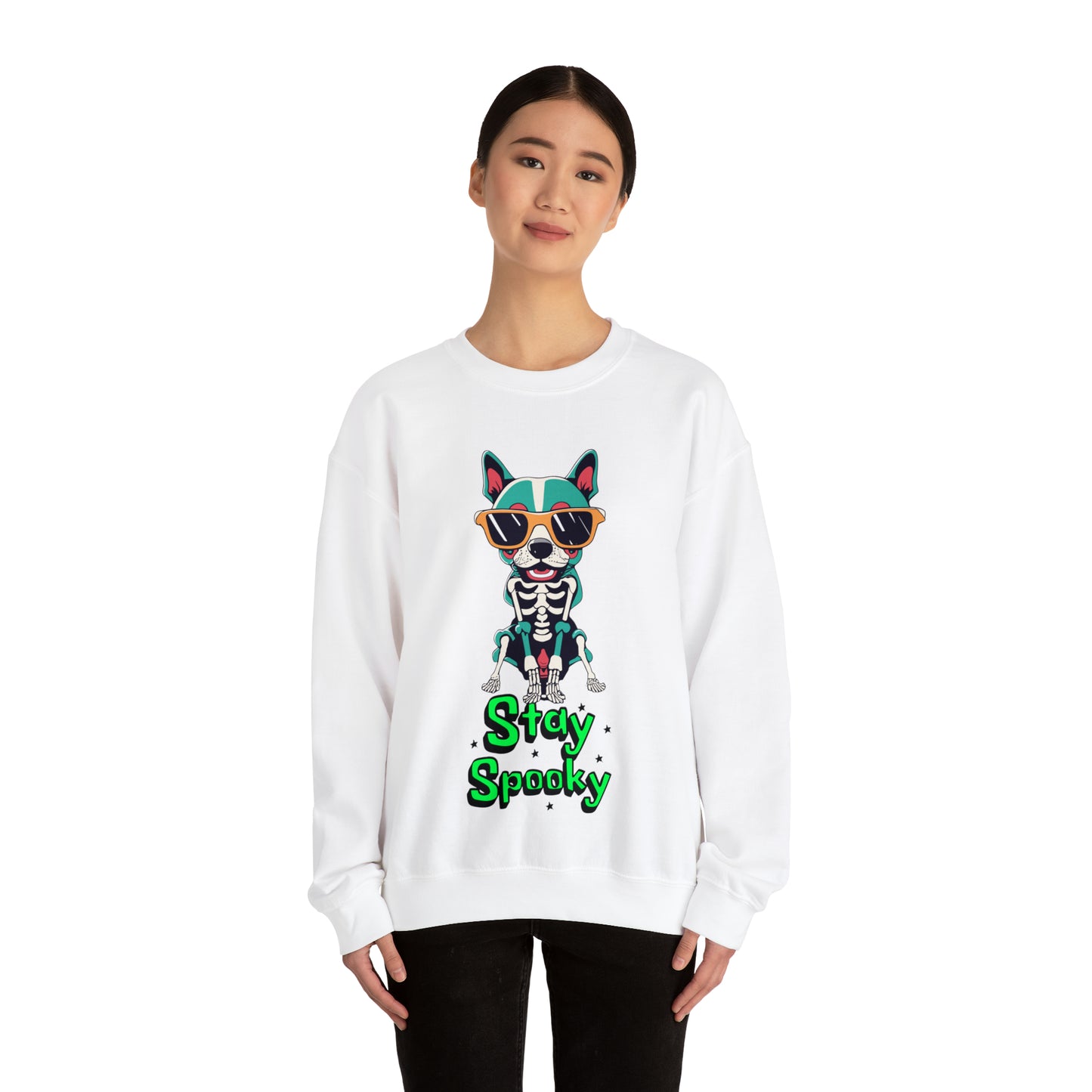 Cute Funny Stay Spooky Skeleton Dog Unisex Crewneck Sweatshirt