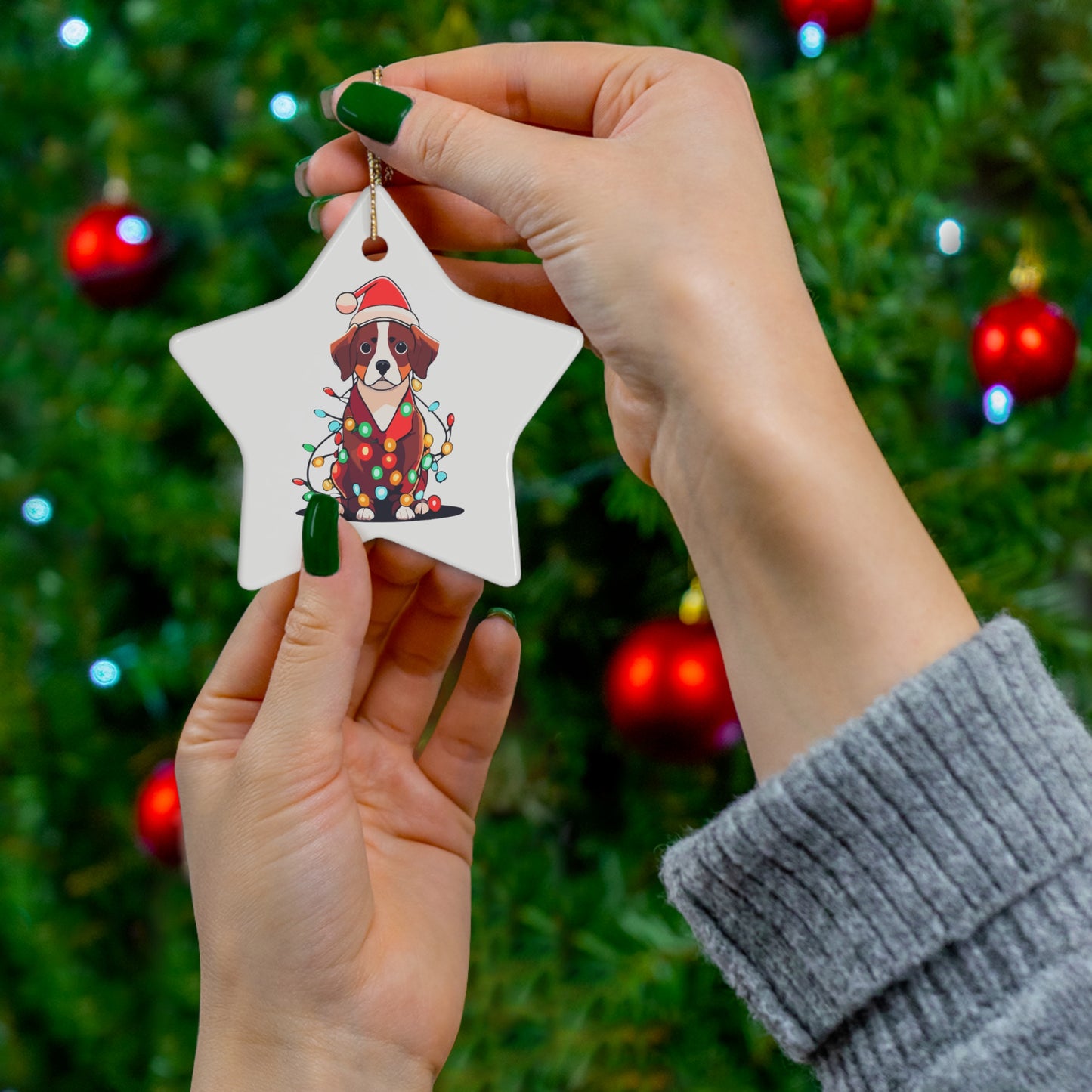 Cute Beagle Christmas Tree Ceramic Ornament, 4 Shapes