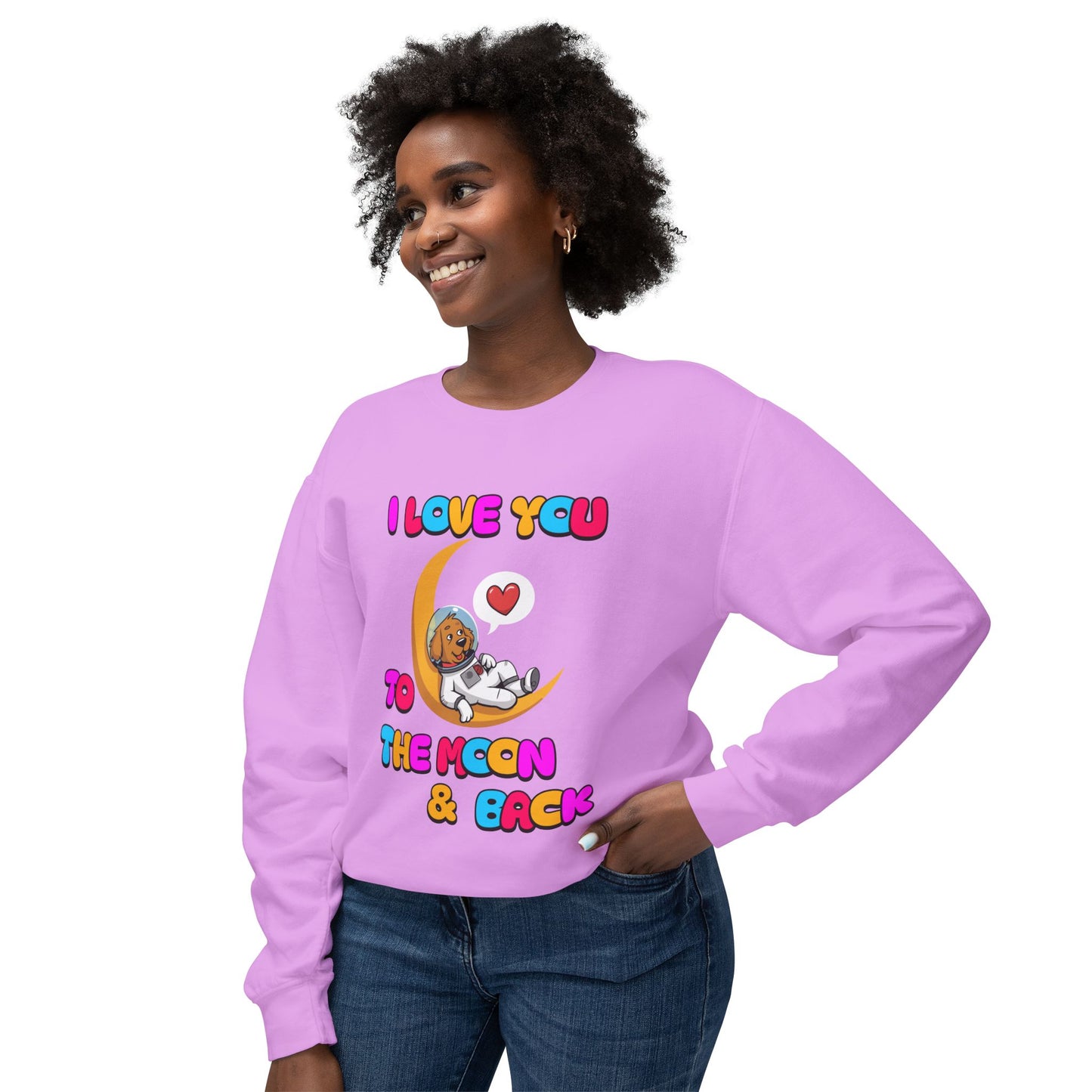 Dog Cartoon I Love You to the Moon and Back Valentine's Day Sweatshirt