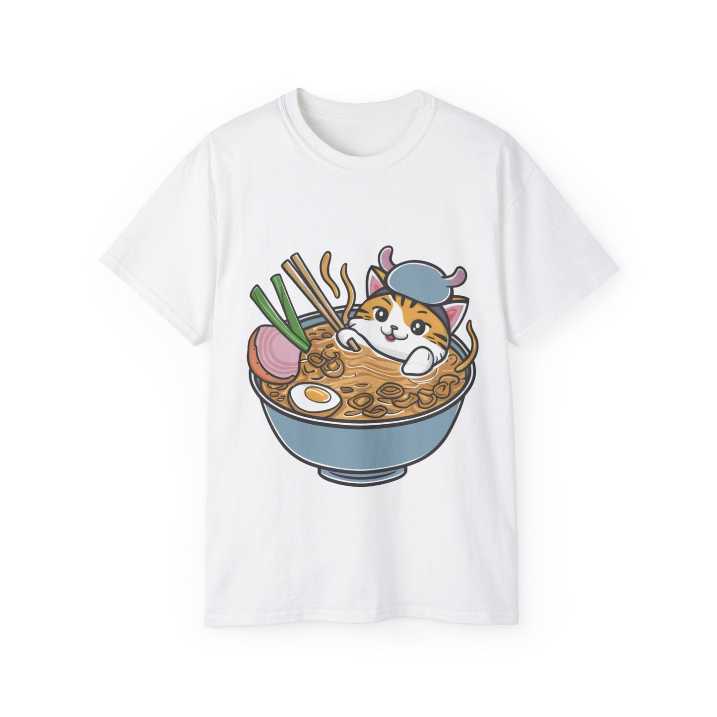 Cute Cartoon Cat Ramen Unisex Organic T-Shirt