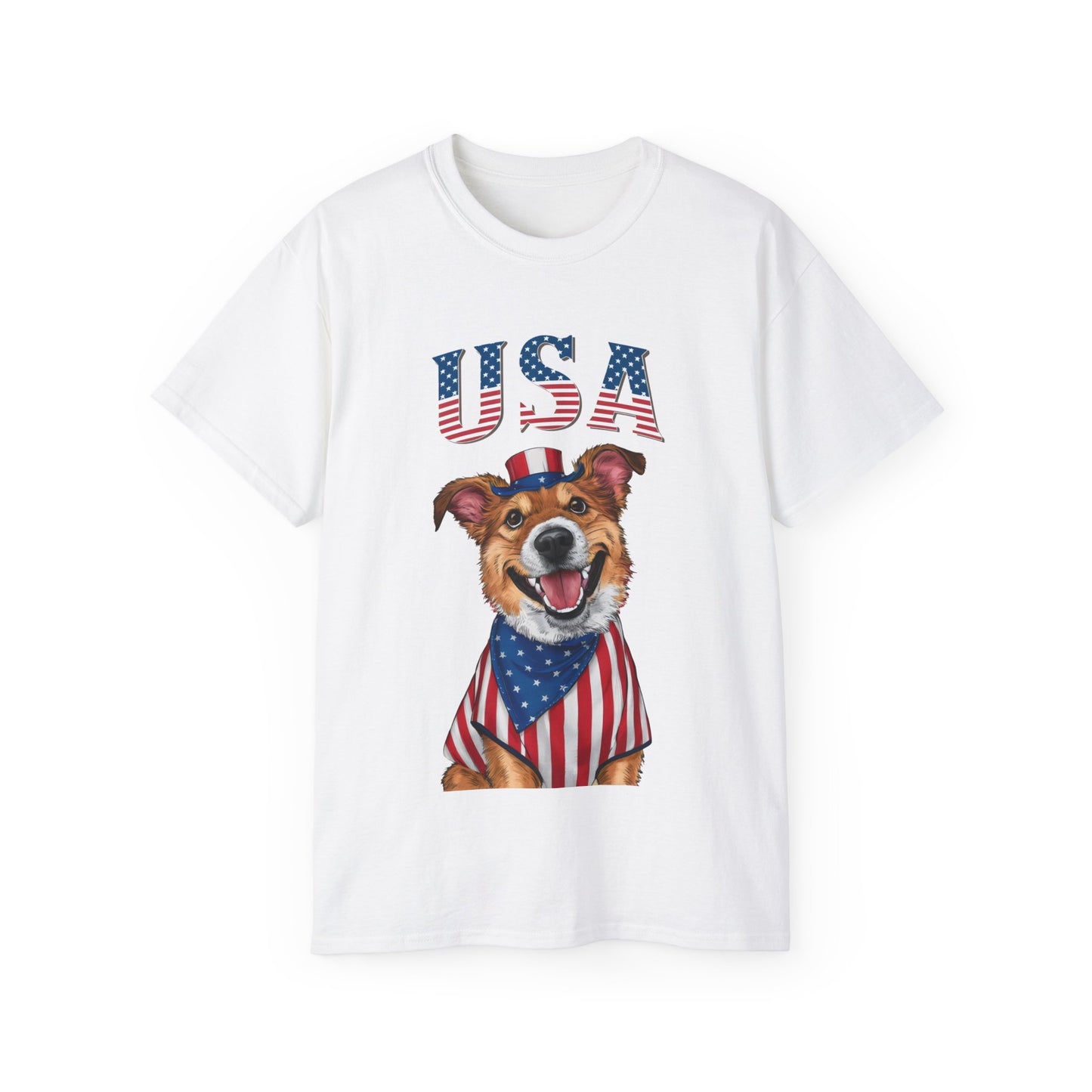 Cute Dog Cartoon US Independence Day Unisex Organic T-Shirt