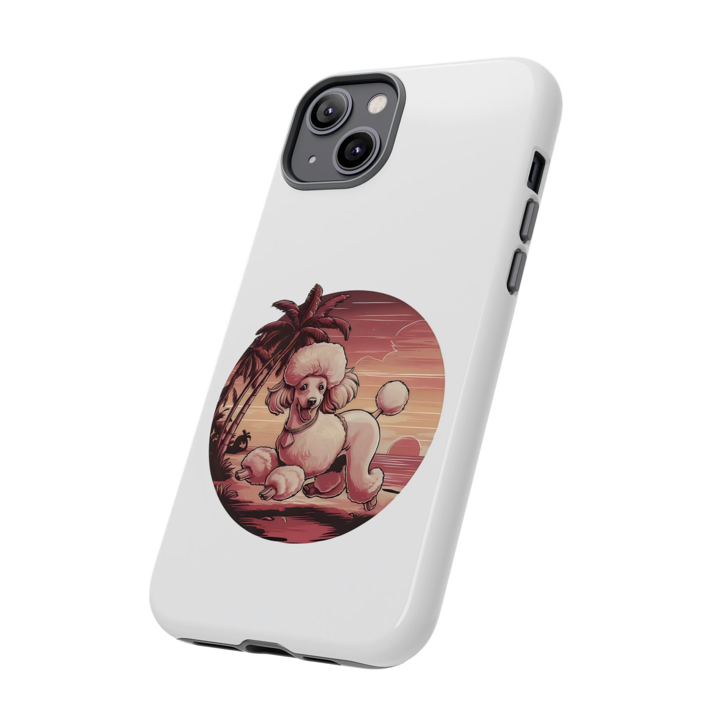 Cute Cartoon Poodle 80s Vintage Sunset Retro iPhone Tough Cases