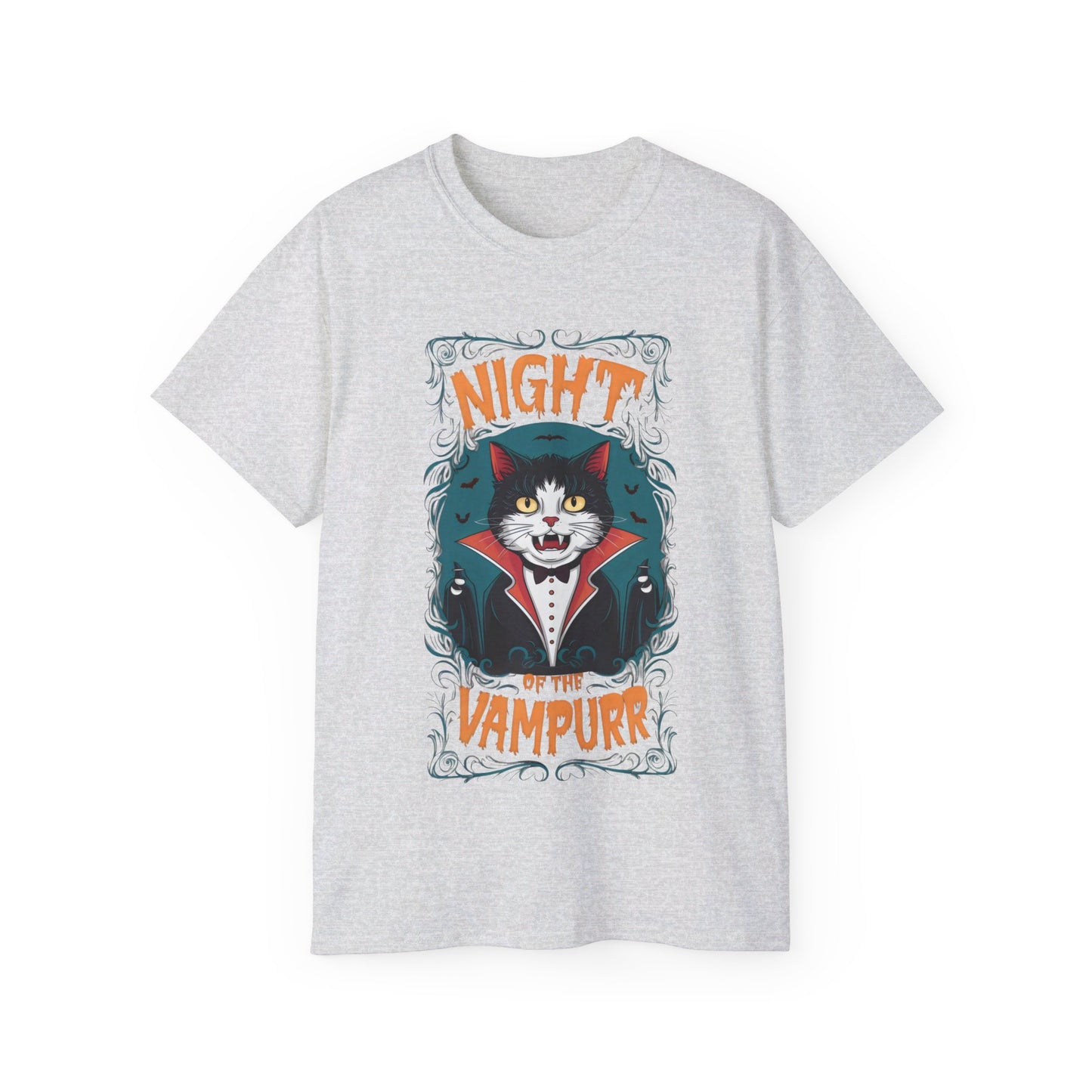 Cute Cat Cartoon Night of the Vampurr Unisex Organic T-Shirt