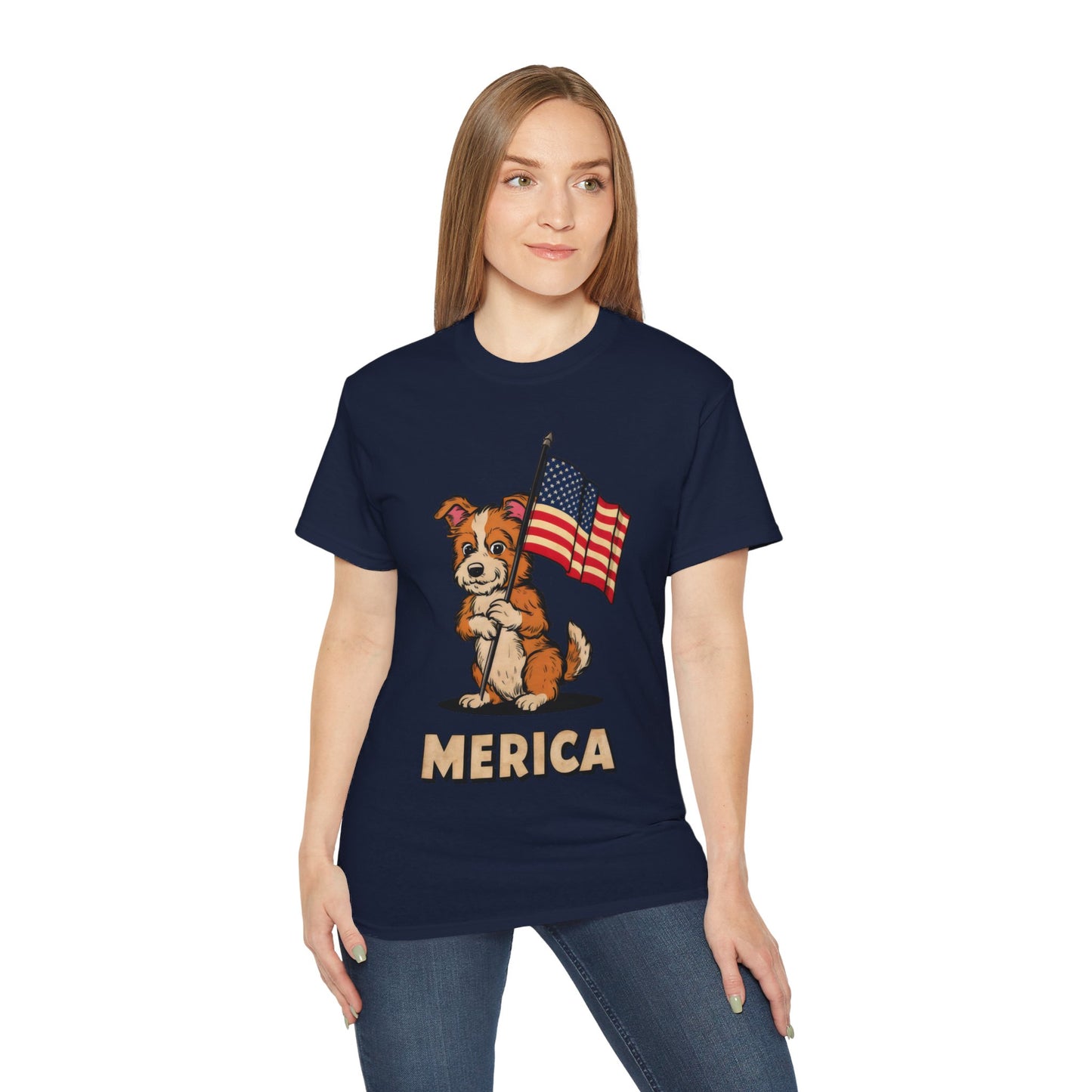 Cute Dog Cartoon Fourth of July Merica Organic T-Shirt