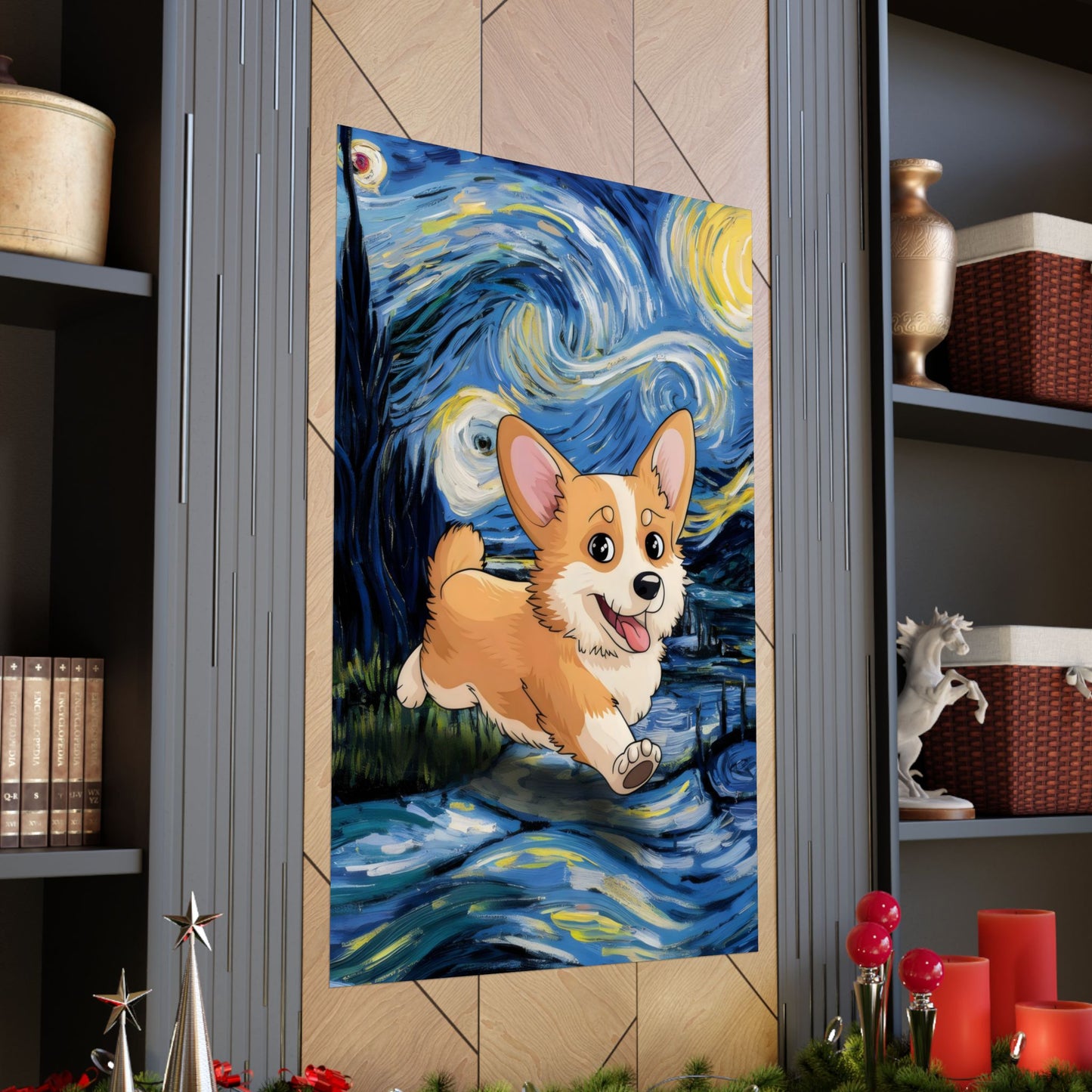 Cute Corgi Van Gogh Starry Night Matte Vertical Posters