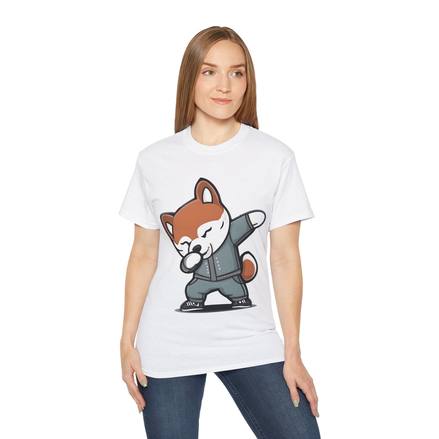 Cute Dog Cartoon Dabbing Shiba Unisex Organic T-Shirt