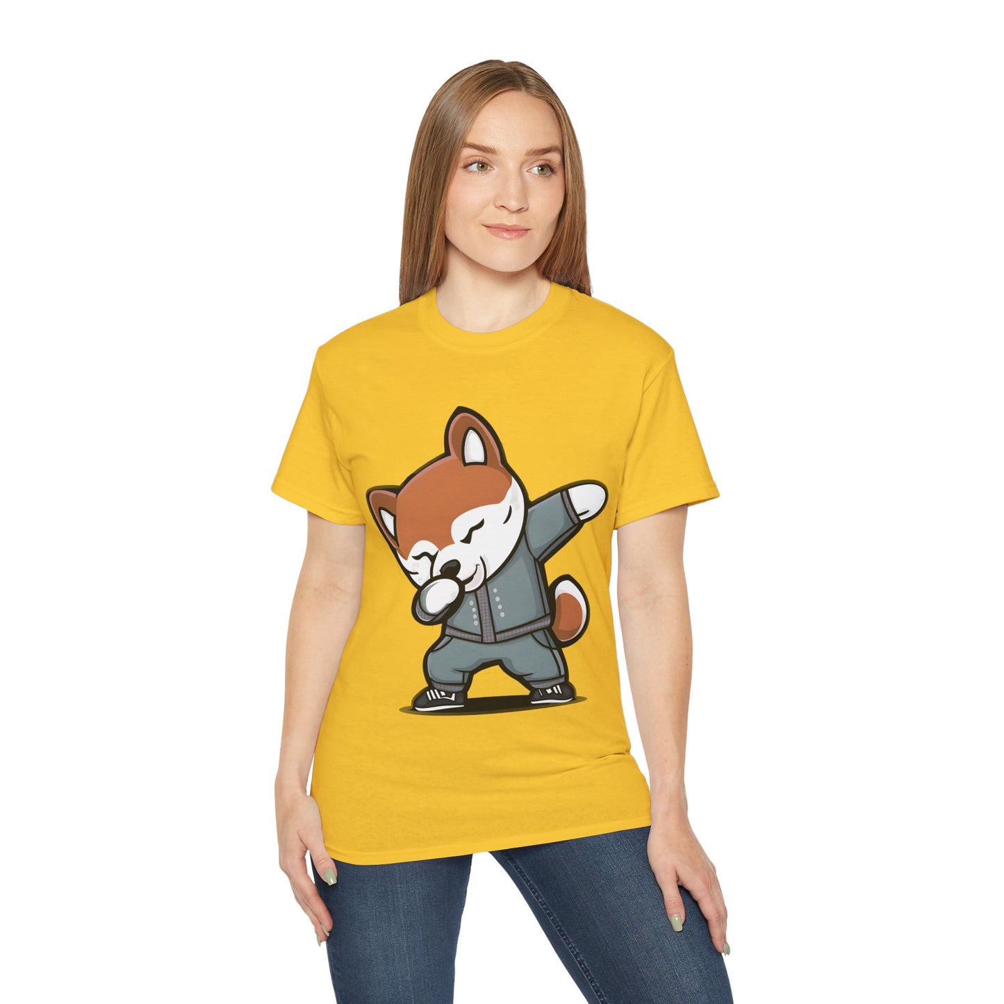 Cute Dog Cartoon Dabbing Shiba Unisex Organic T-Shirt