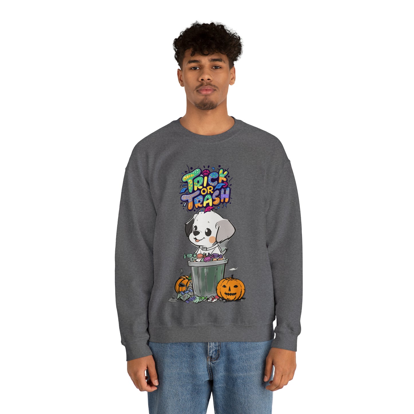 Cute Funny Trick or Trash Dog Unisex Crewneck Sweatshirt