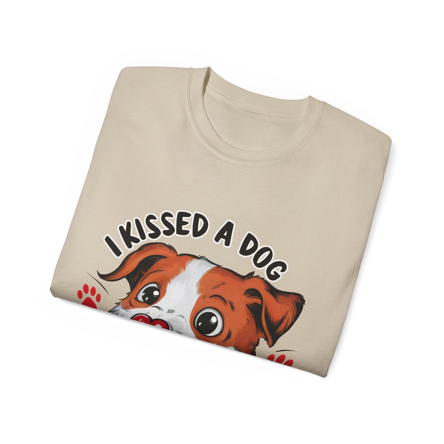 Cute Funny Cartoon I Kissed a Dog and I Like It Meme Unisex Organic T-Shirt