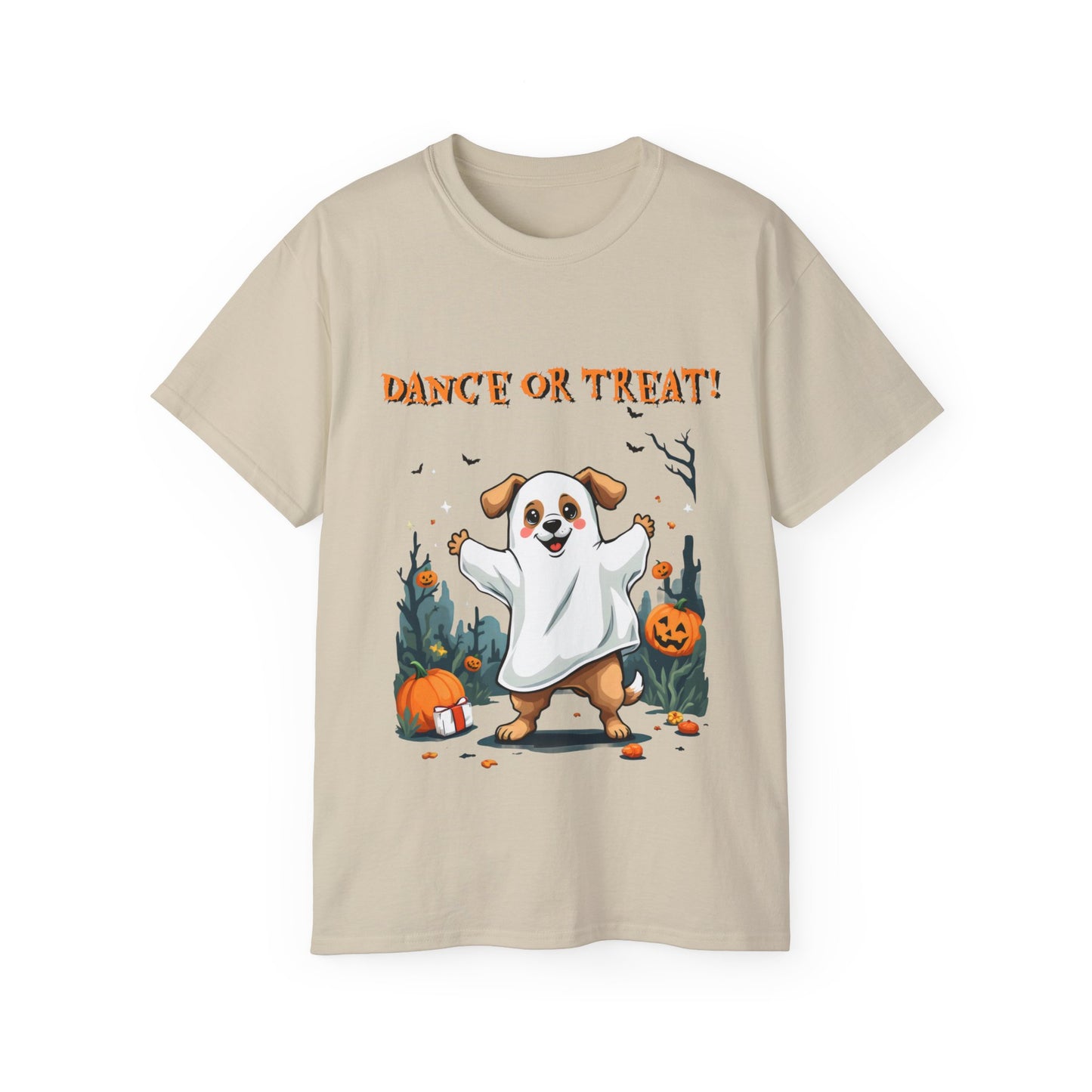 Cute Funny Dog Cartoon Dance or Treat Halloween Meme Organic T-Shirt