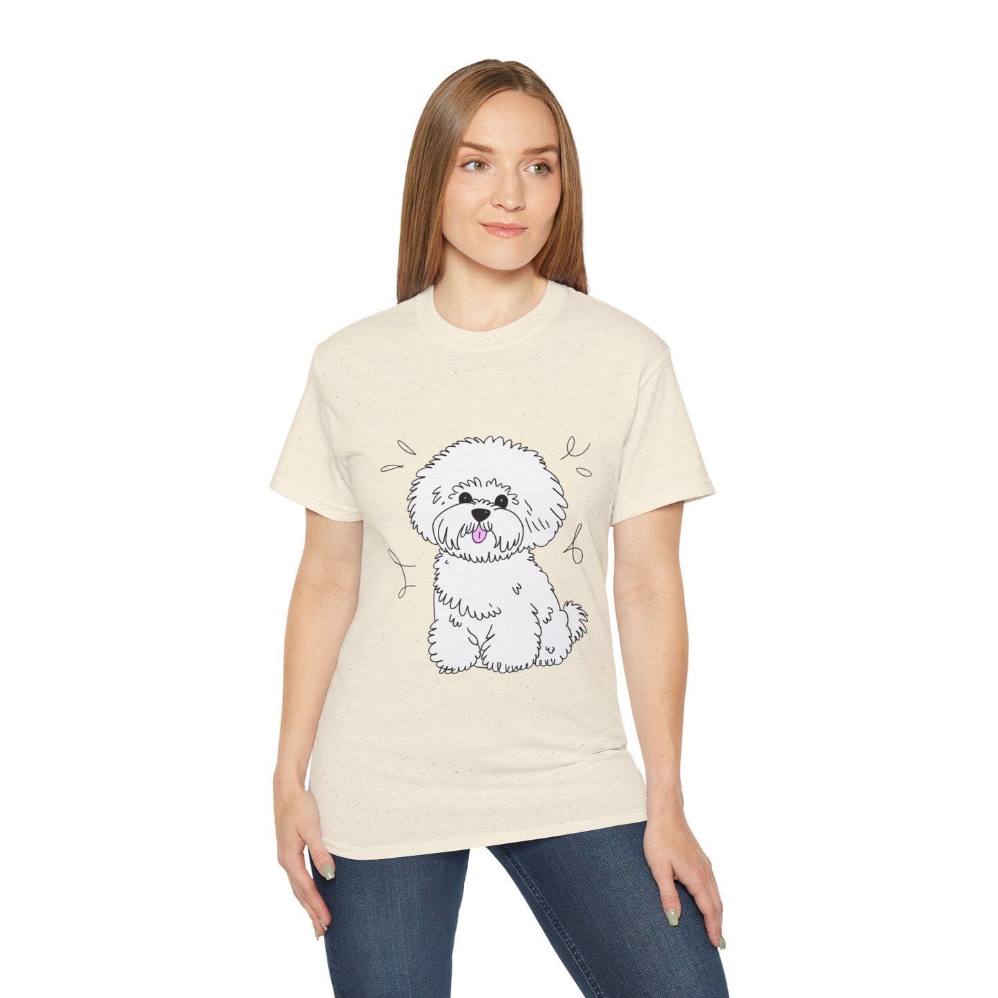 Cute Dog Cartoon Bichon Frise Poodle Unisex Organic T-Shirt