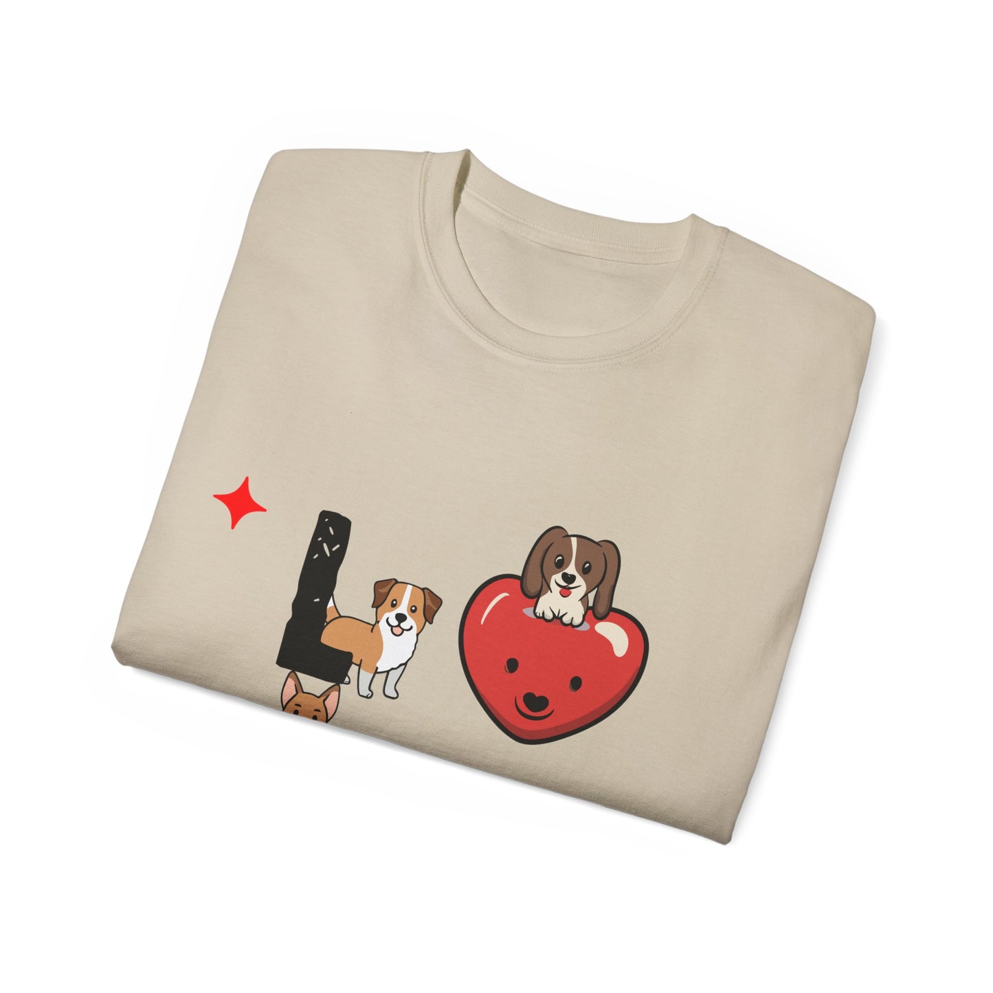 Cute Dog Cartoon Valentine's Day Love Unisex Organic T-Shirt